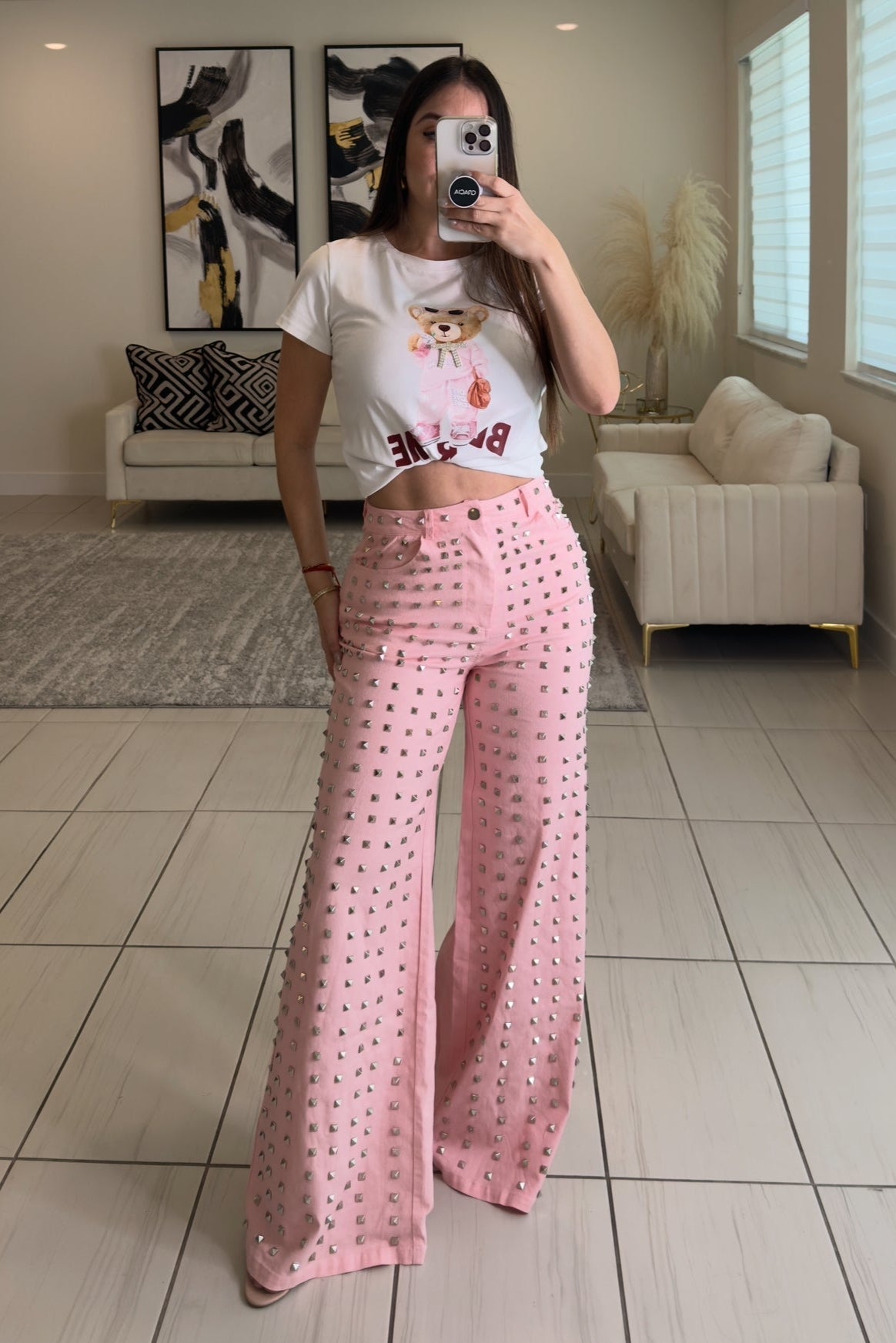 Blush Drift Studded Pink Pants
