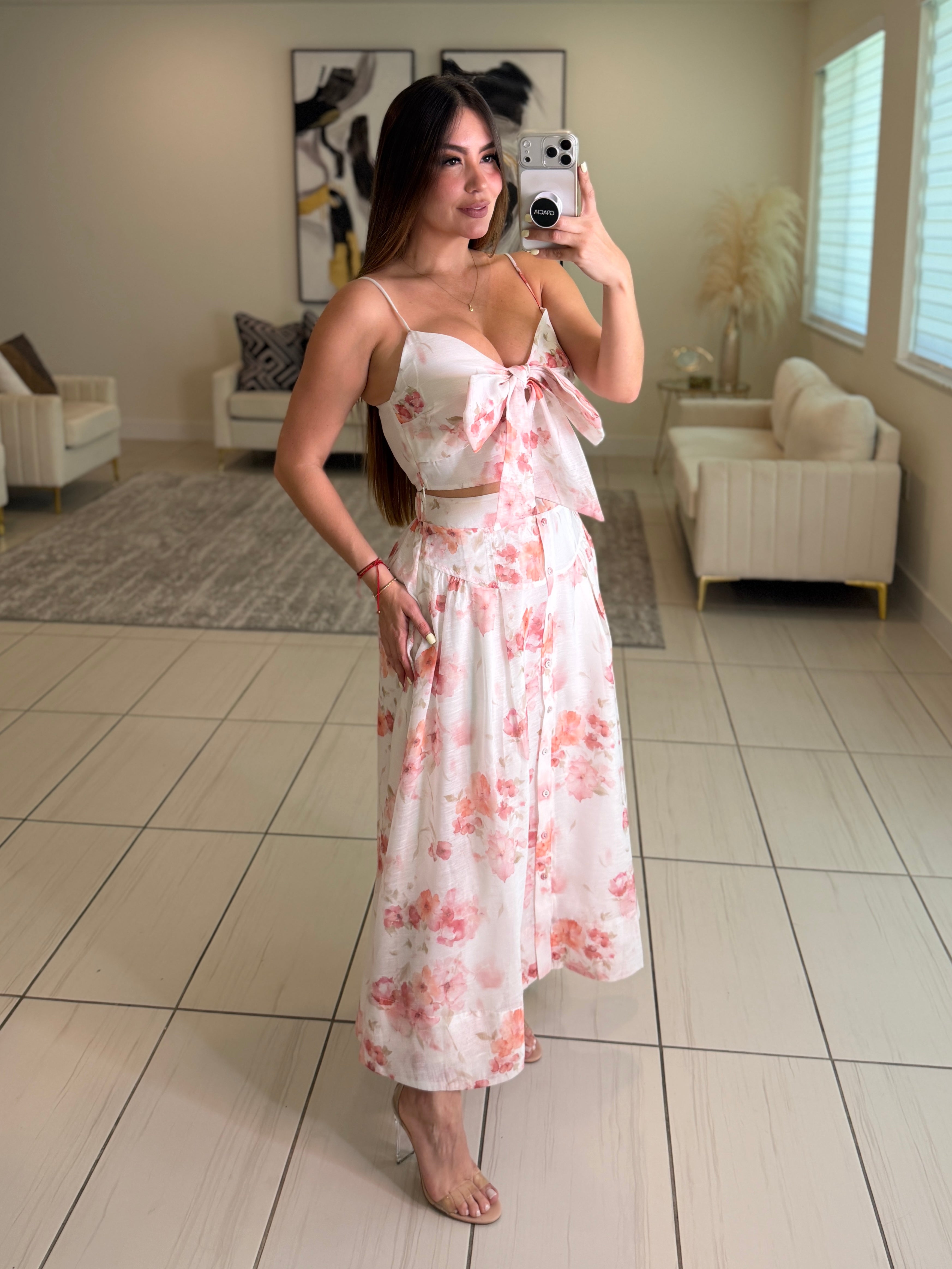 Delicate Essence Floral White Skirt Set