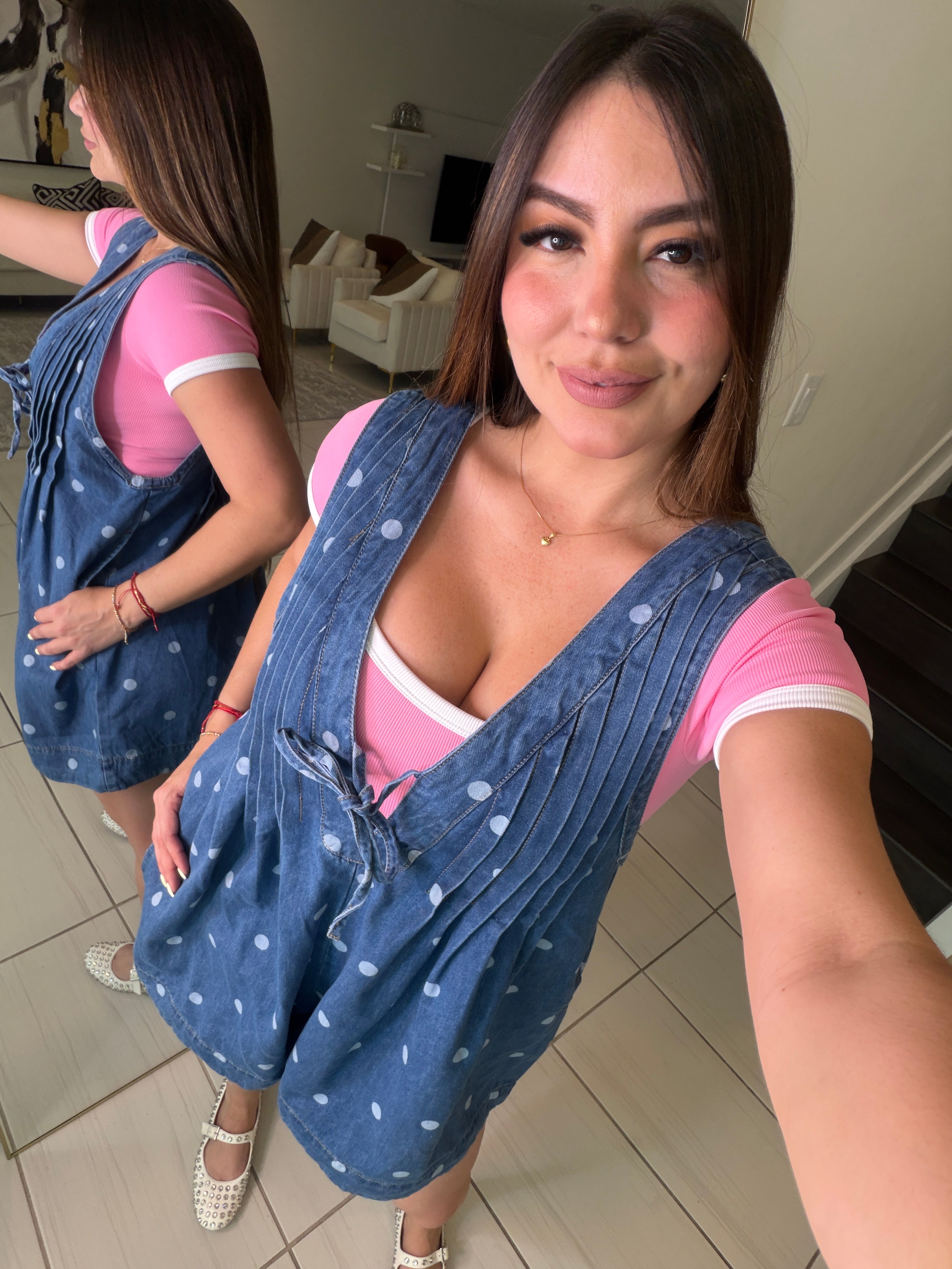 Primrose Dots Denim Romper