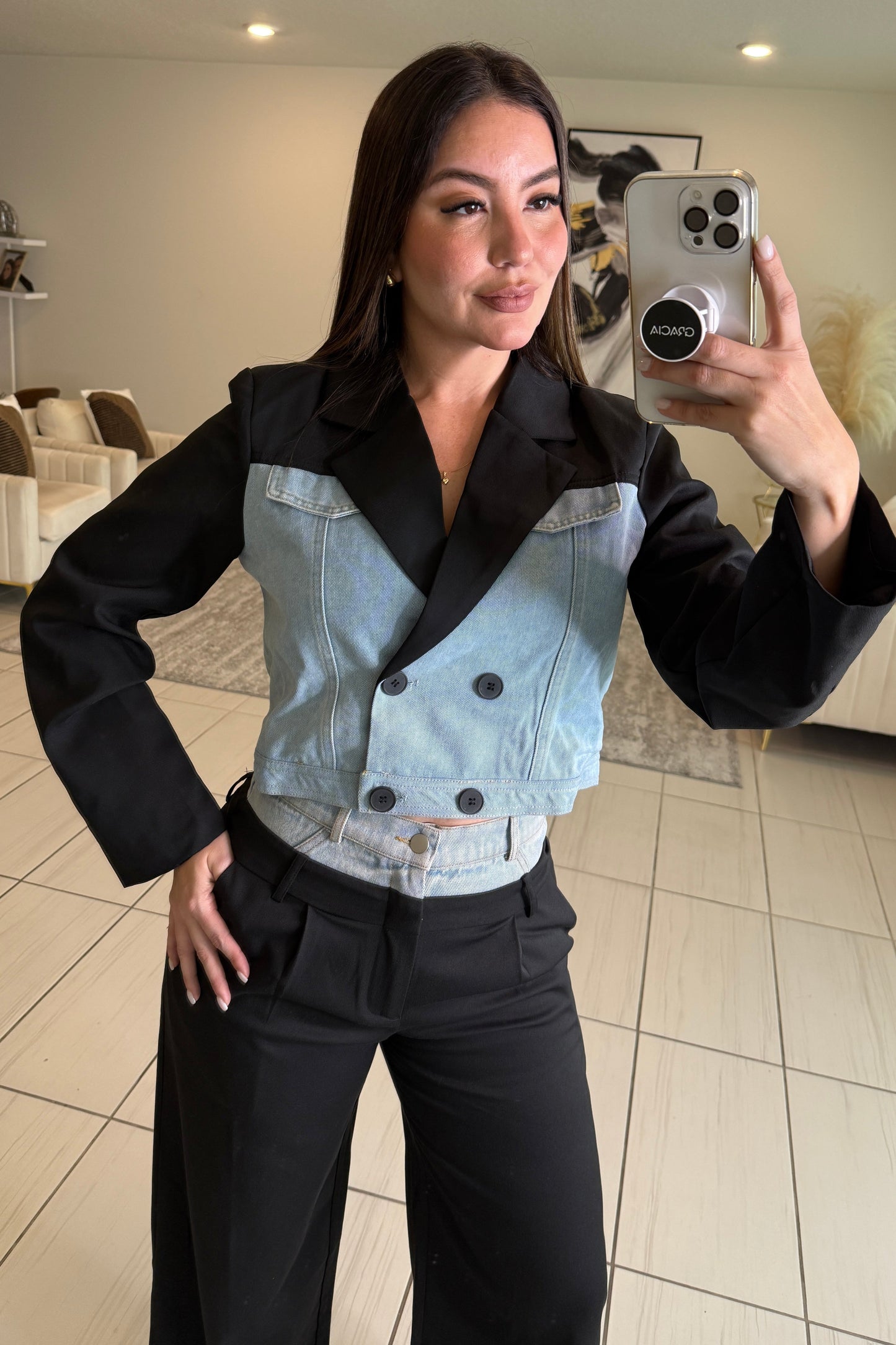 Iconic Contrast Black and Denim Jacket