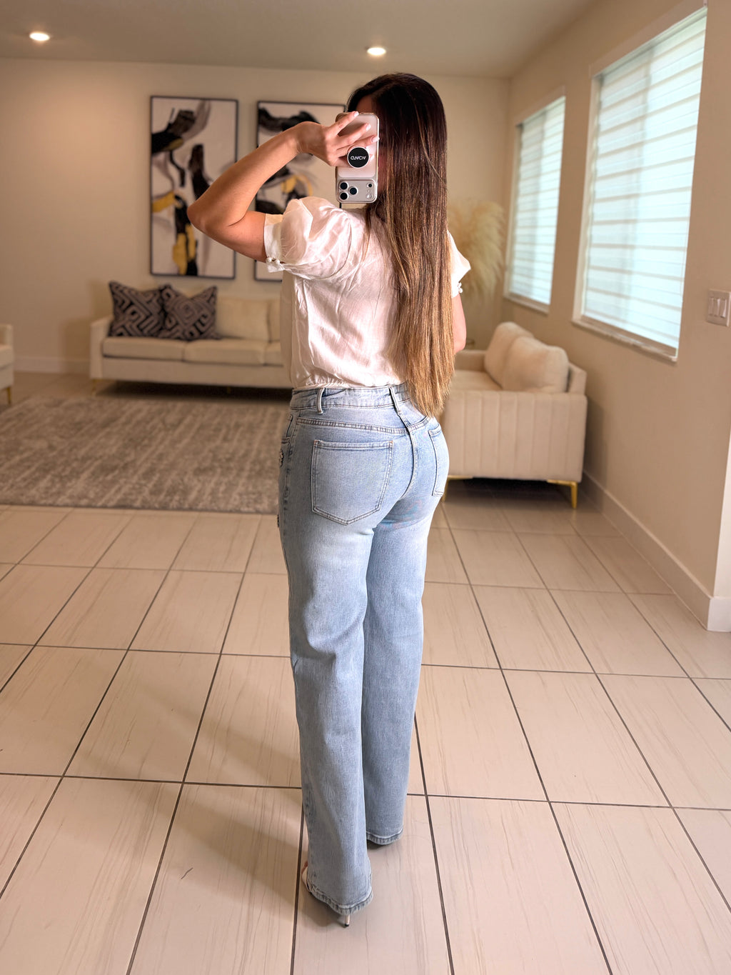 Sparkling Stones Flowers Denim Pants