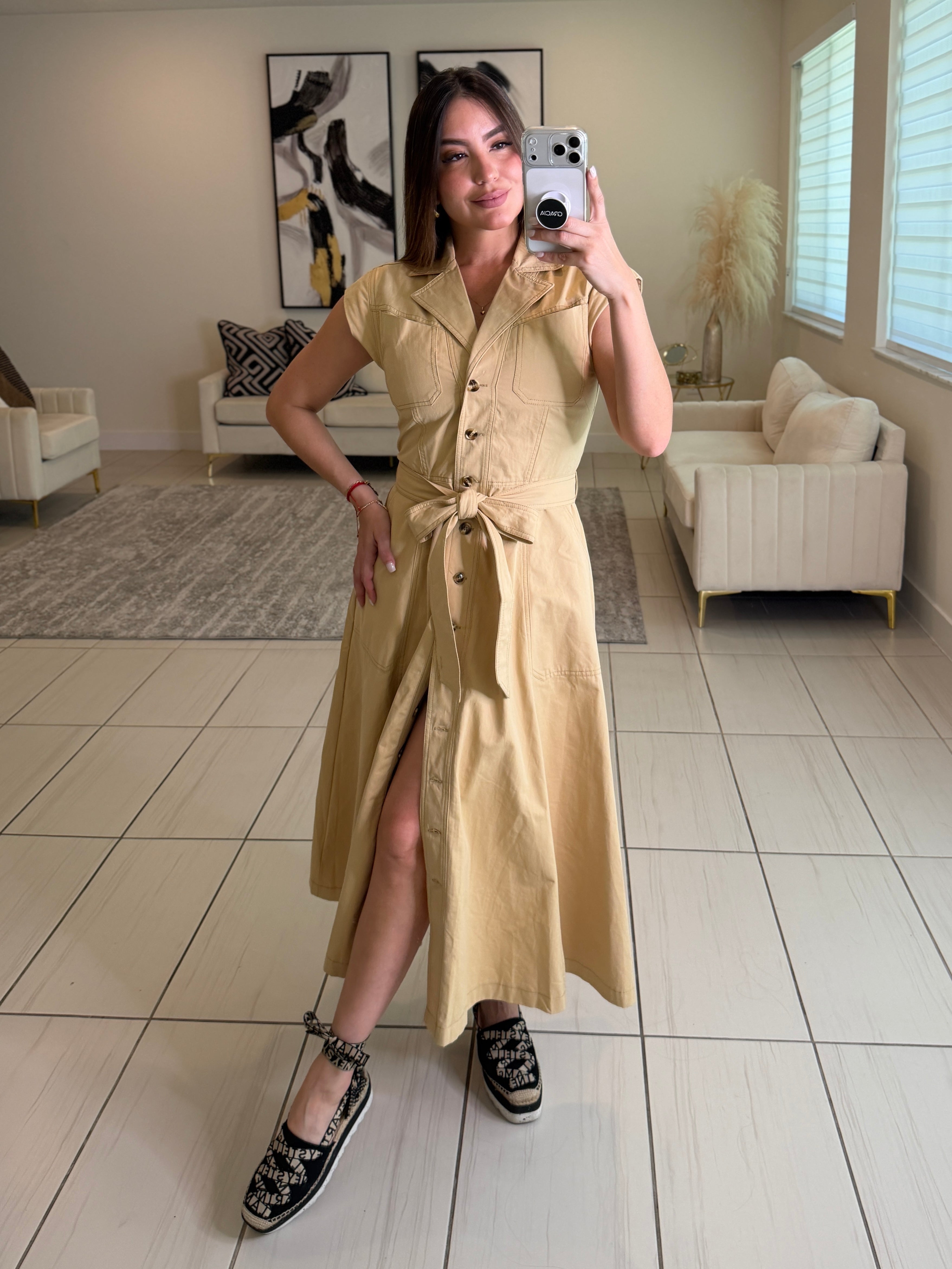 Radiant Khaki Midi Dress