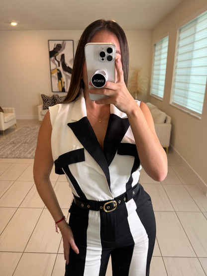 Power Lines Black and White Jumpsuit