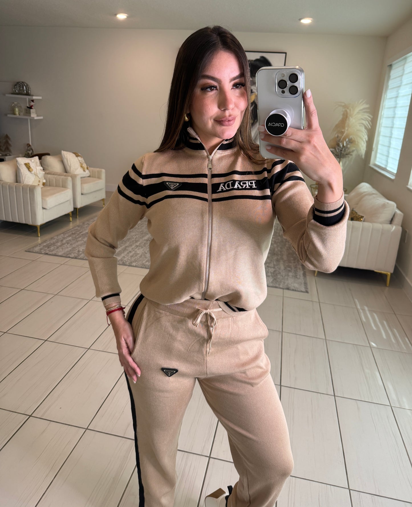 Iconic Mocha and Black Knit Pant Set