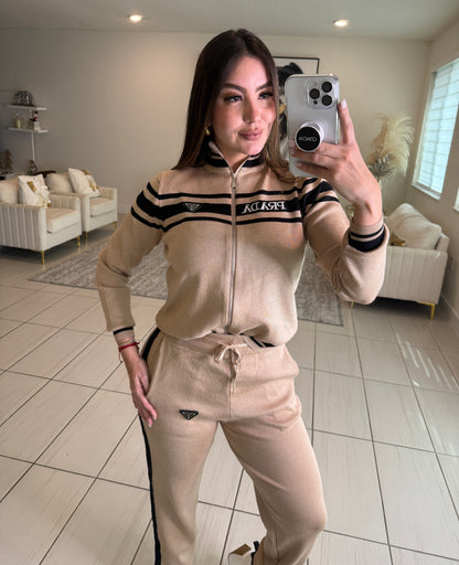 Iconic Mocha and Black Knit Pant Set