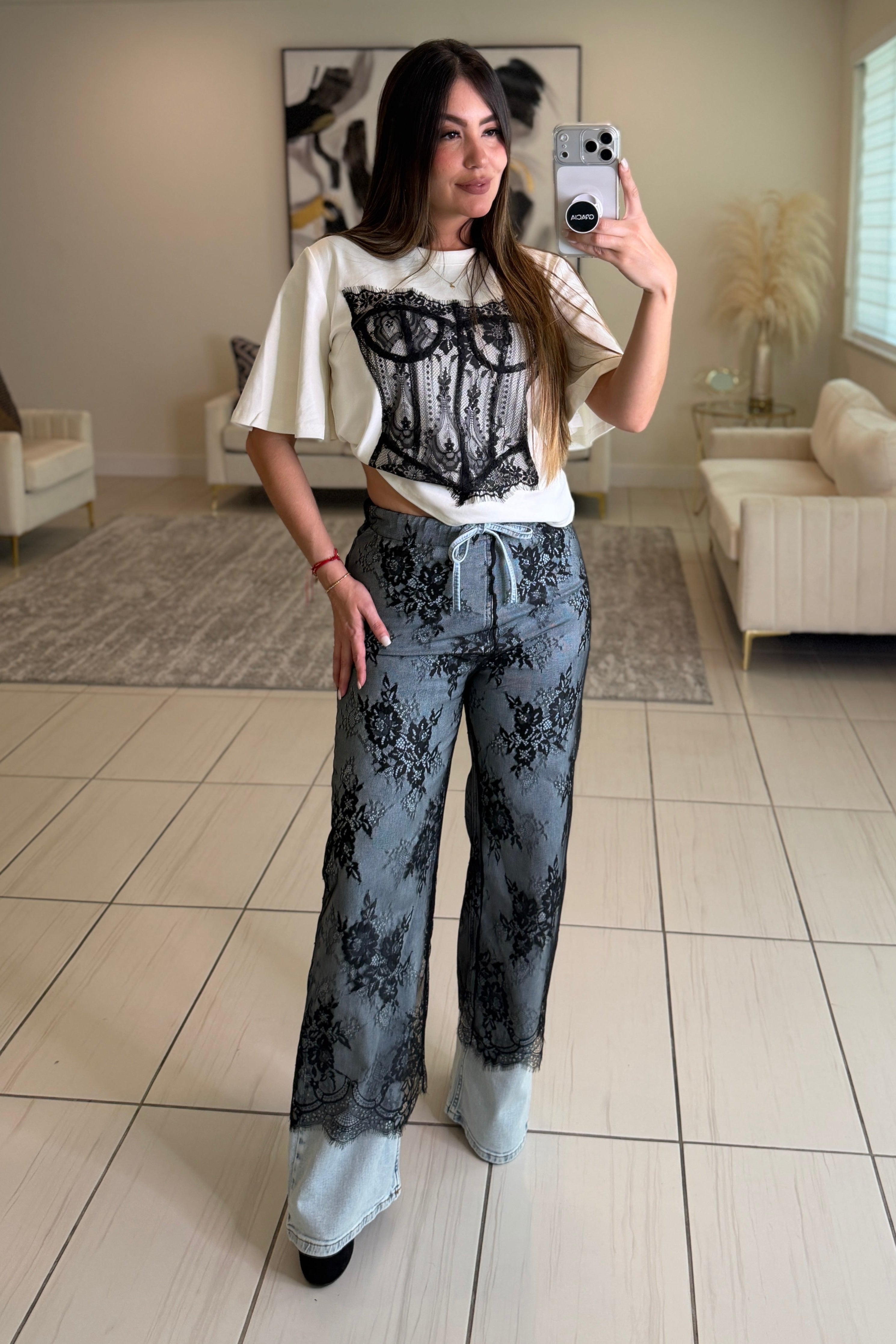 Dangerous Muse Lace Denim Pants