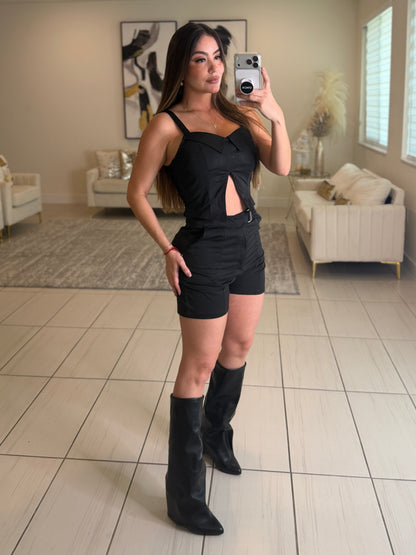 Power Poise Belted Black Short Set