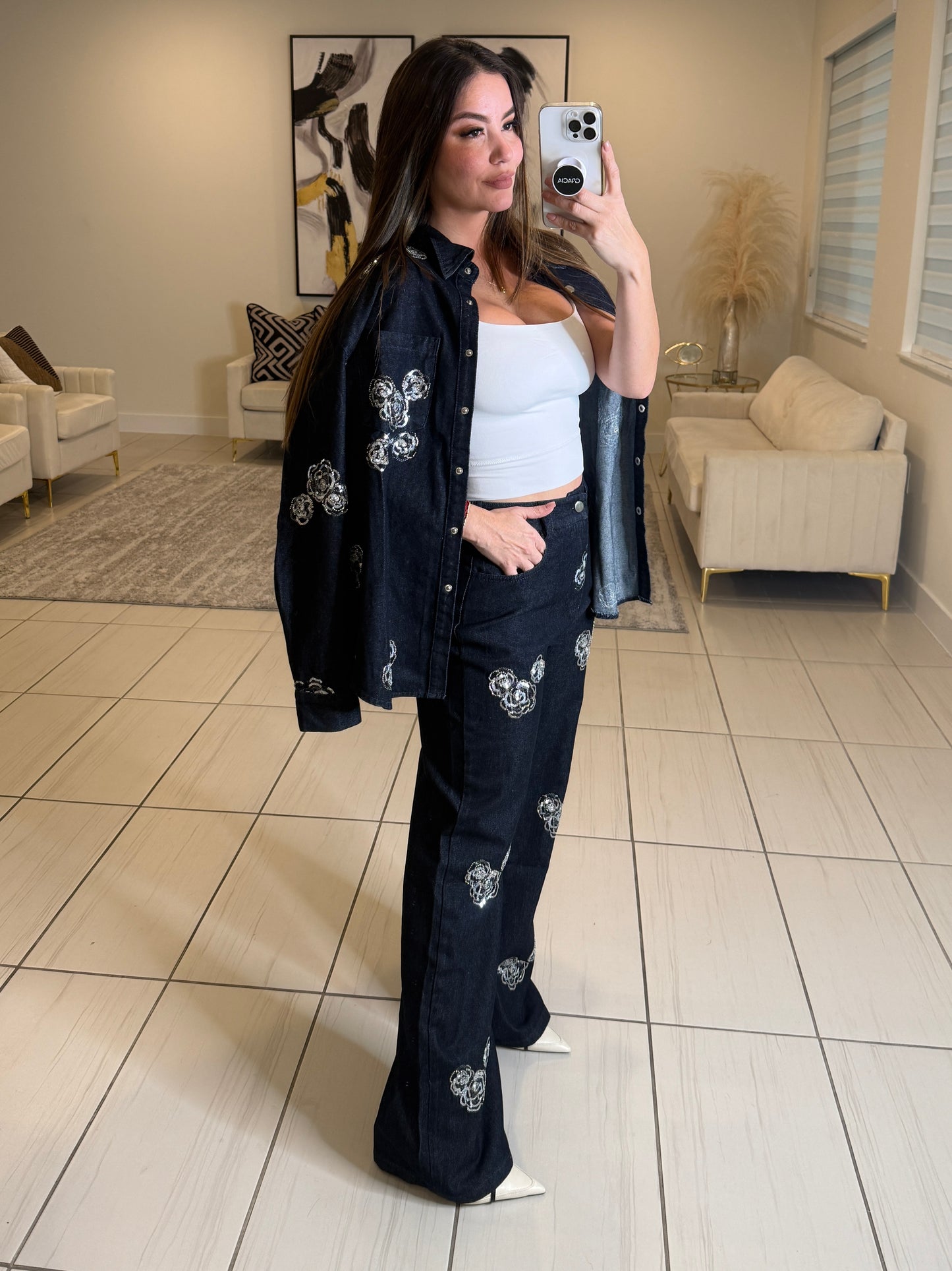 Perfect Details Dark Denim Pant Set