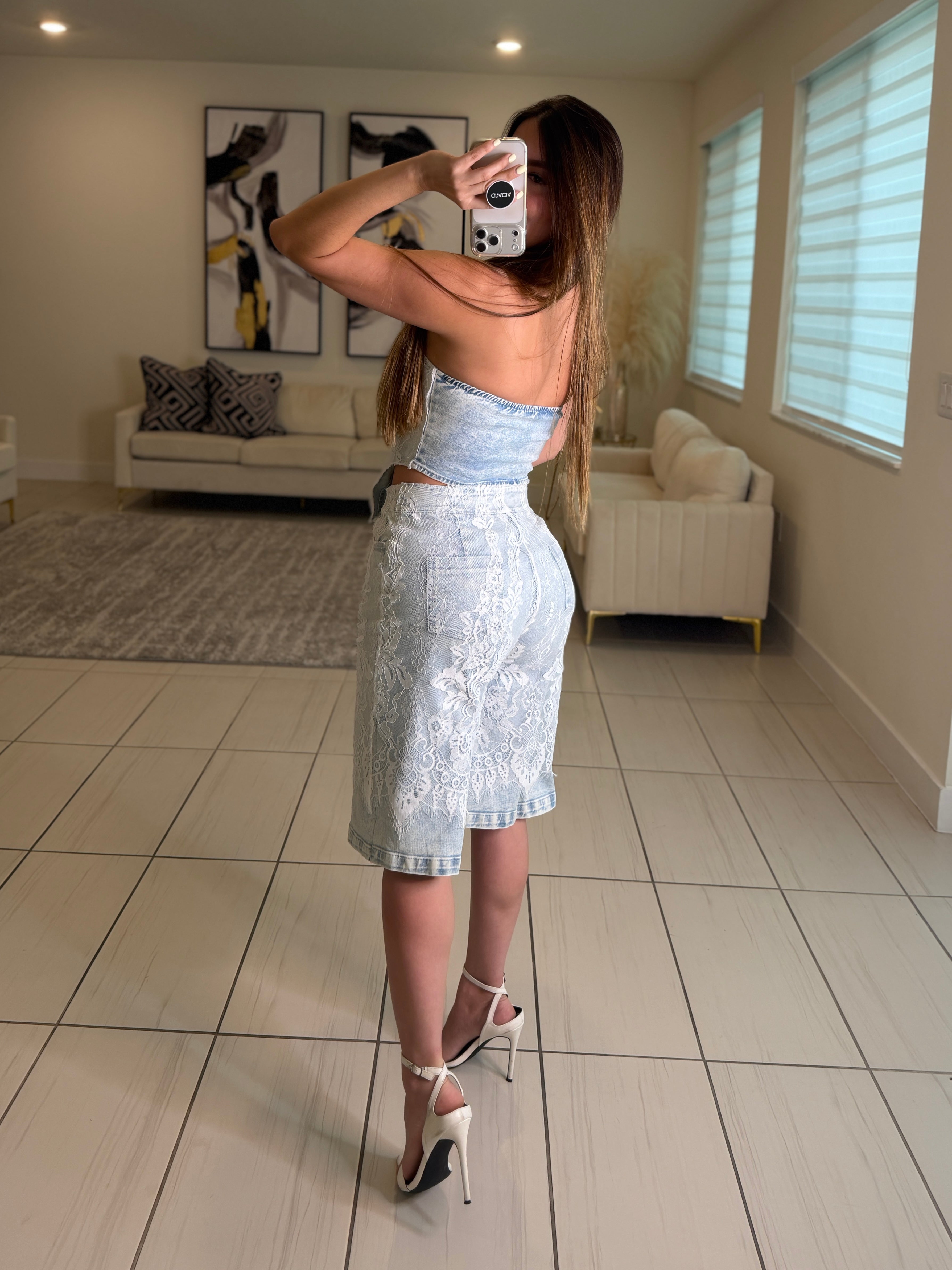 Power Muse Denim Lace Shorts Set