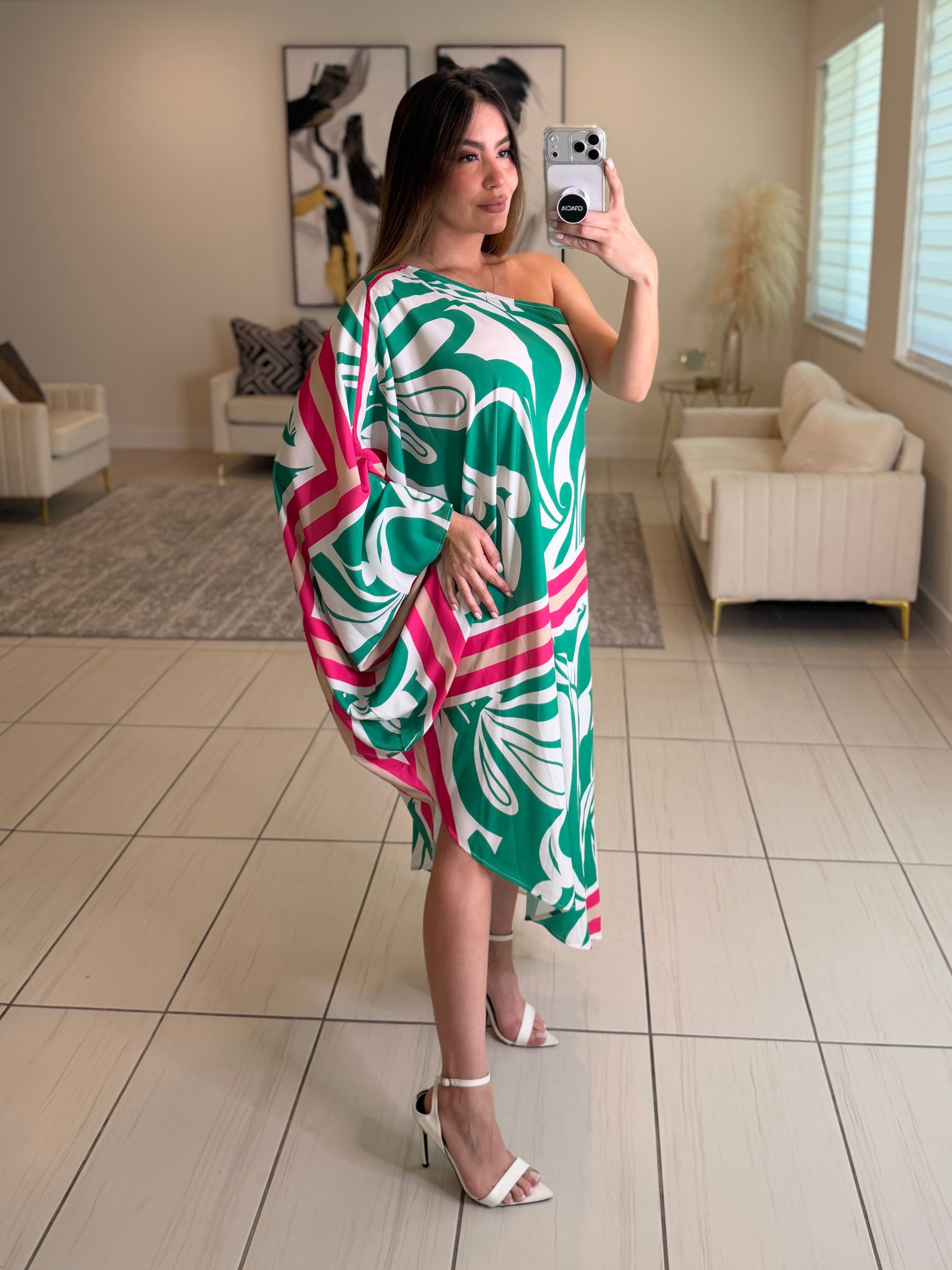 Whispered Romance Floral Green Dress
