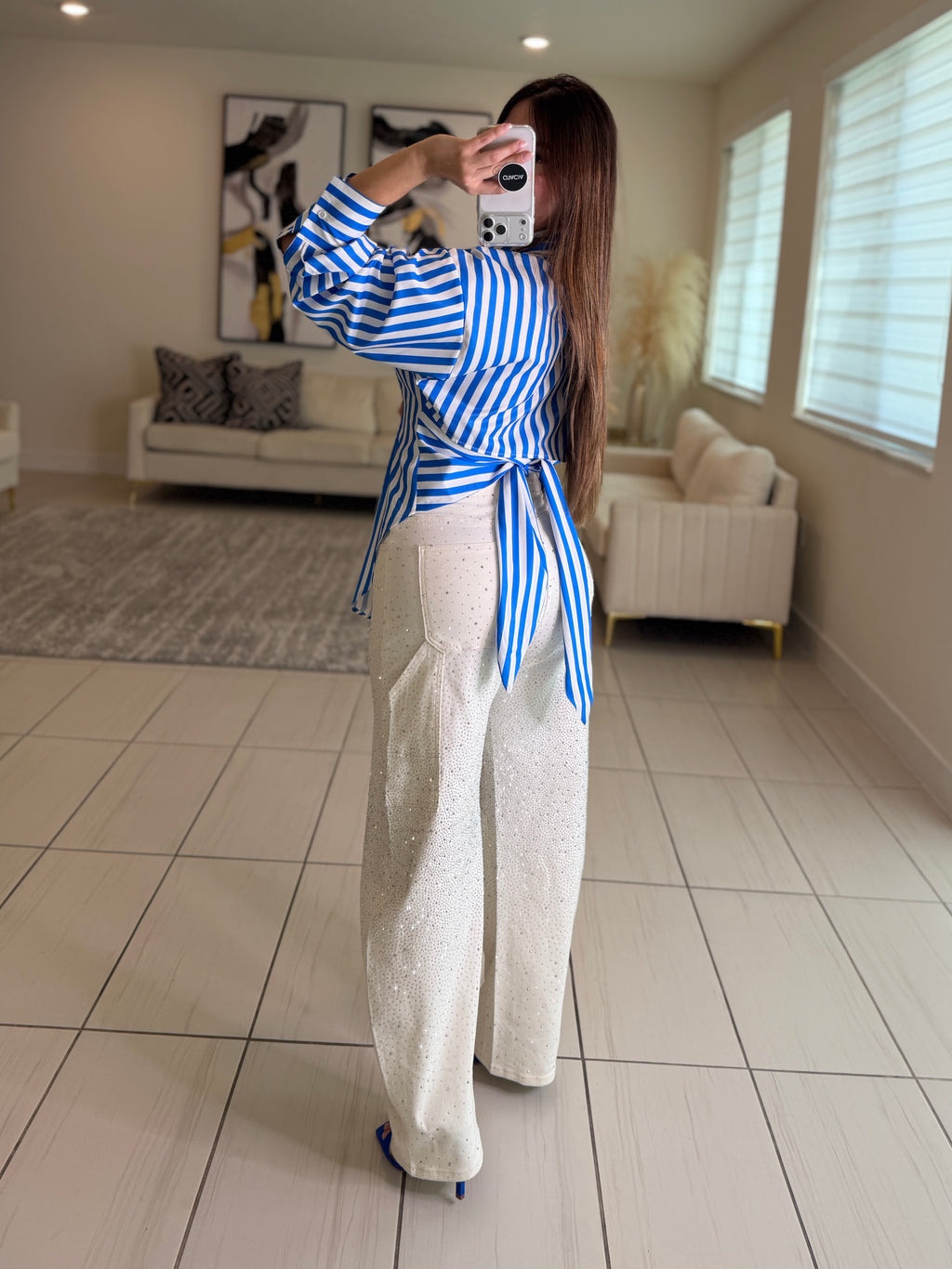 Divine Rhinestones Barrel White Pants