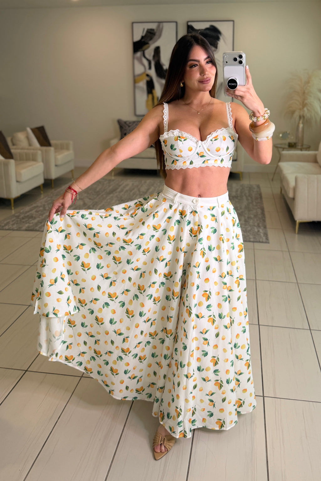 Amalfi Lemons White Skirt Set