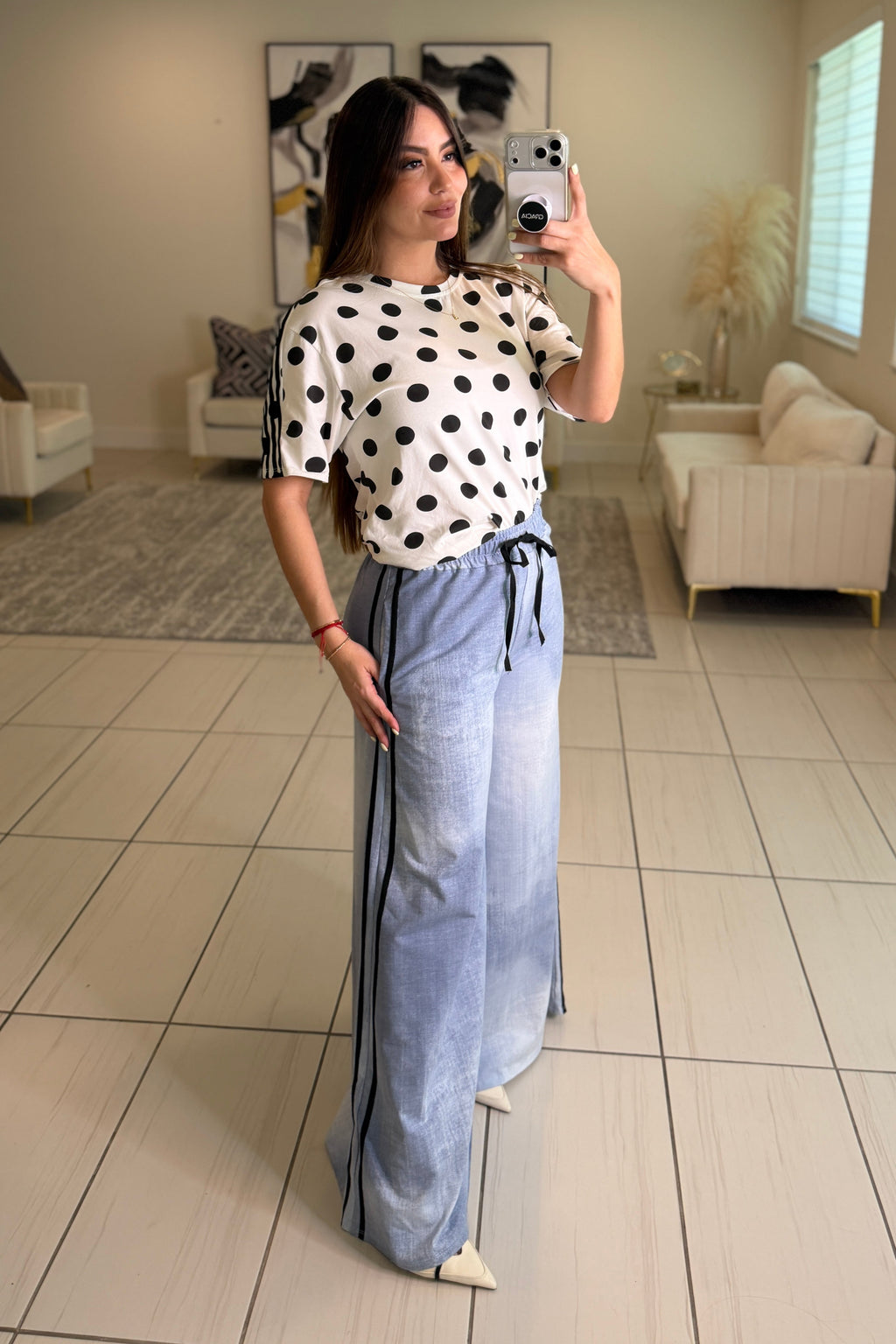 Black Stripes Flare Blue Pants