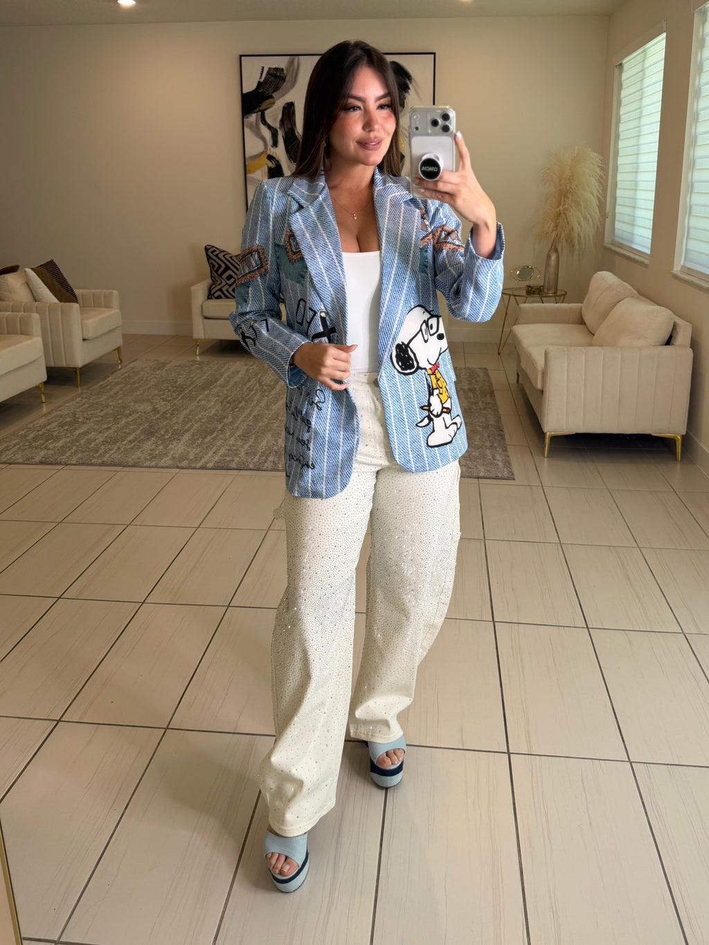 Divine Rhinestones Barrel White Pants