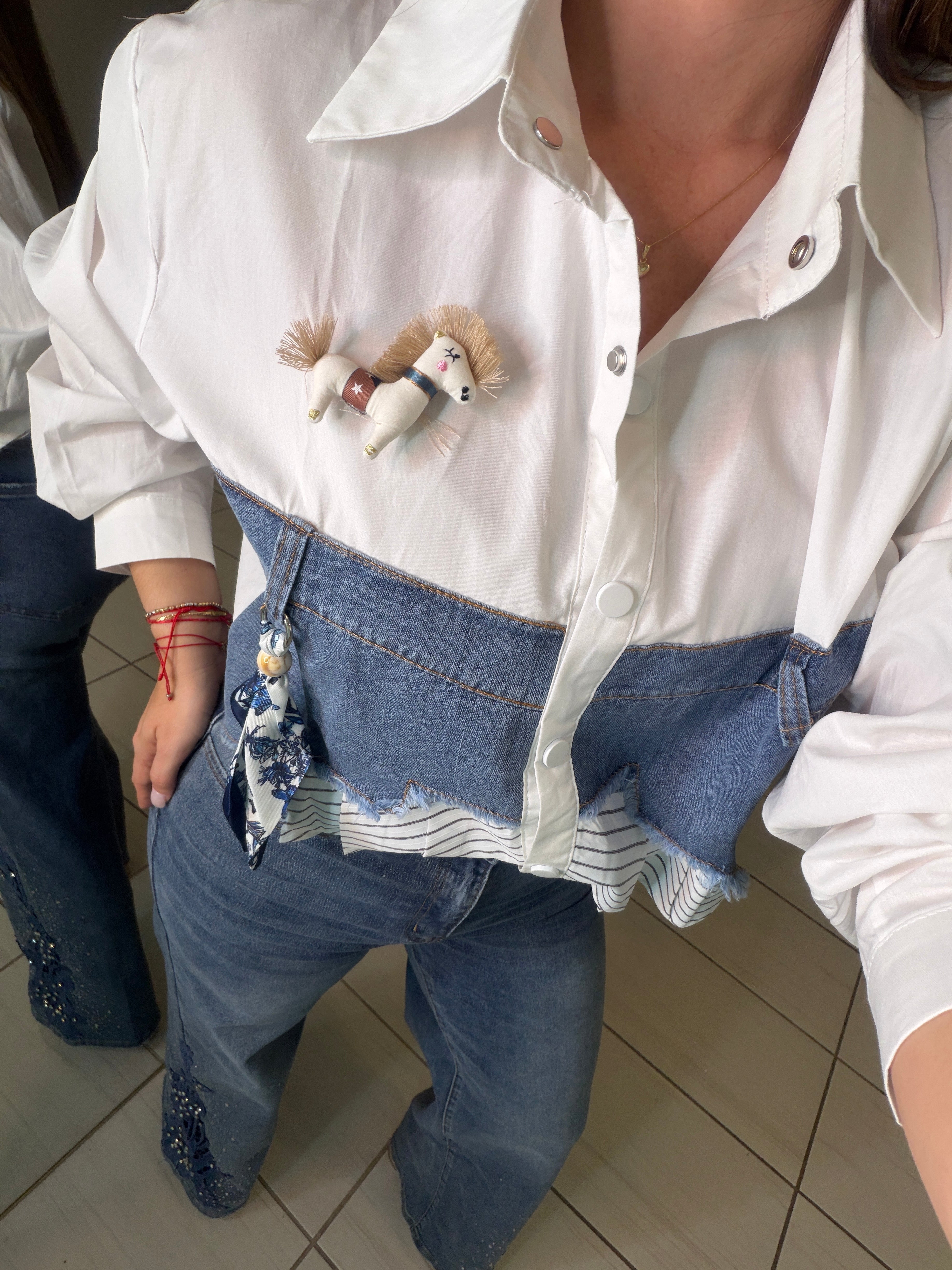 Addicted Contrast White and Denim Shirt