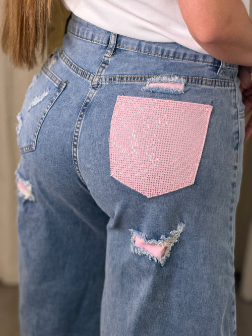Parisian Pink Crystal Denim Pants