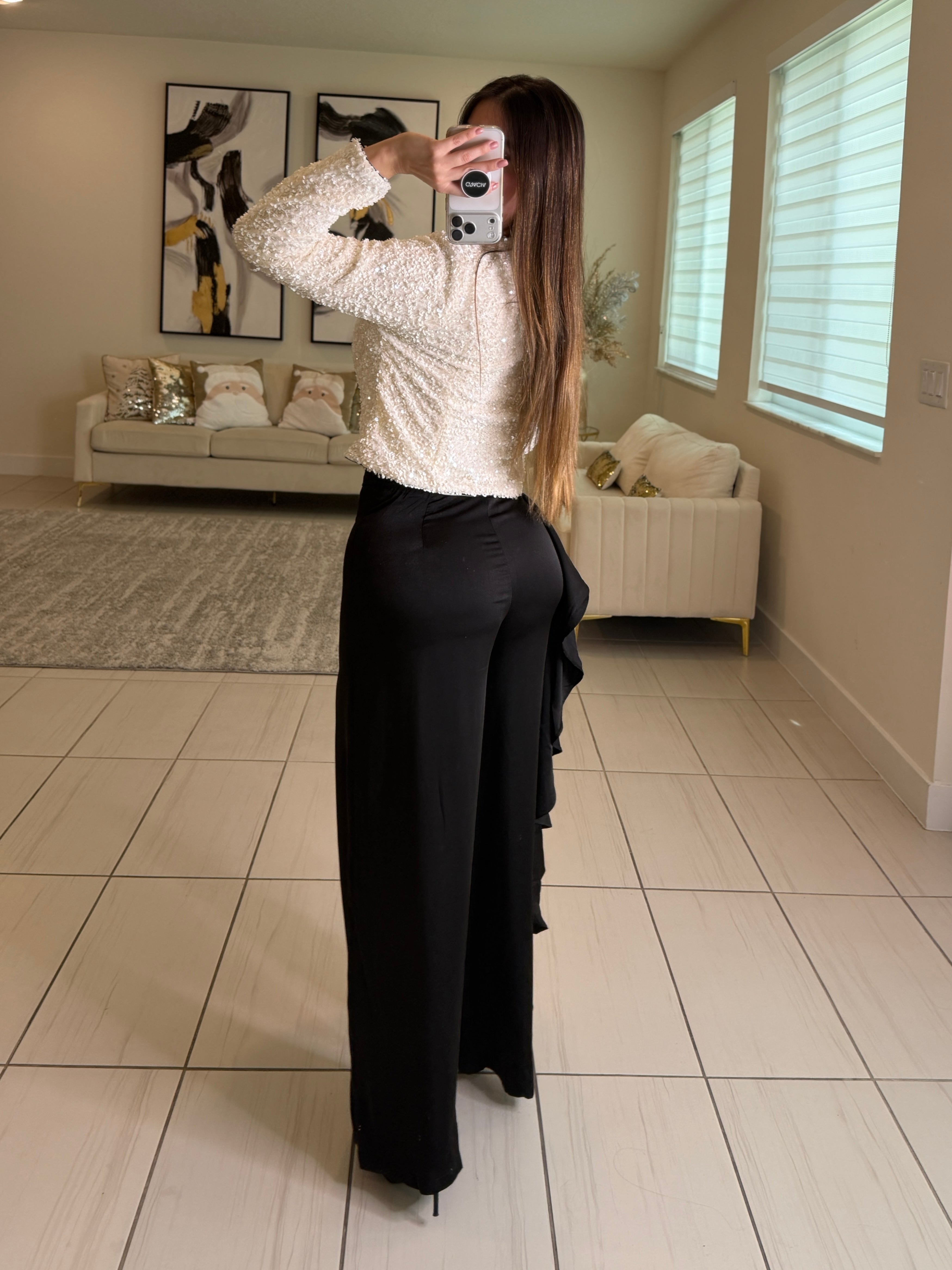 Lustre Bow Sequin White Top