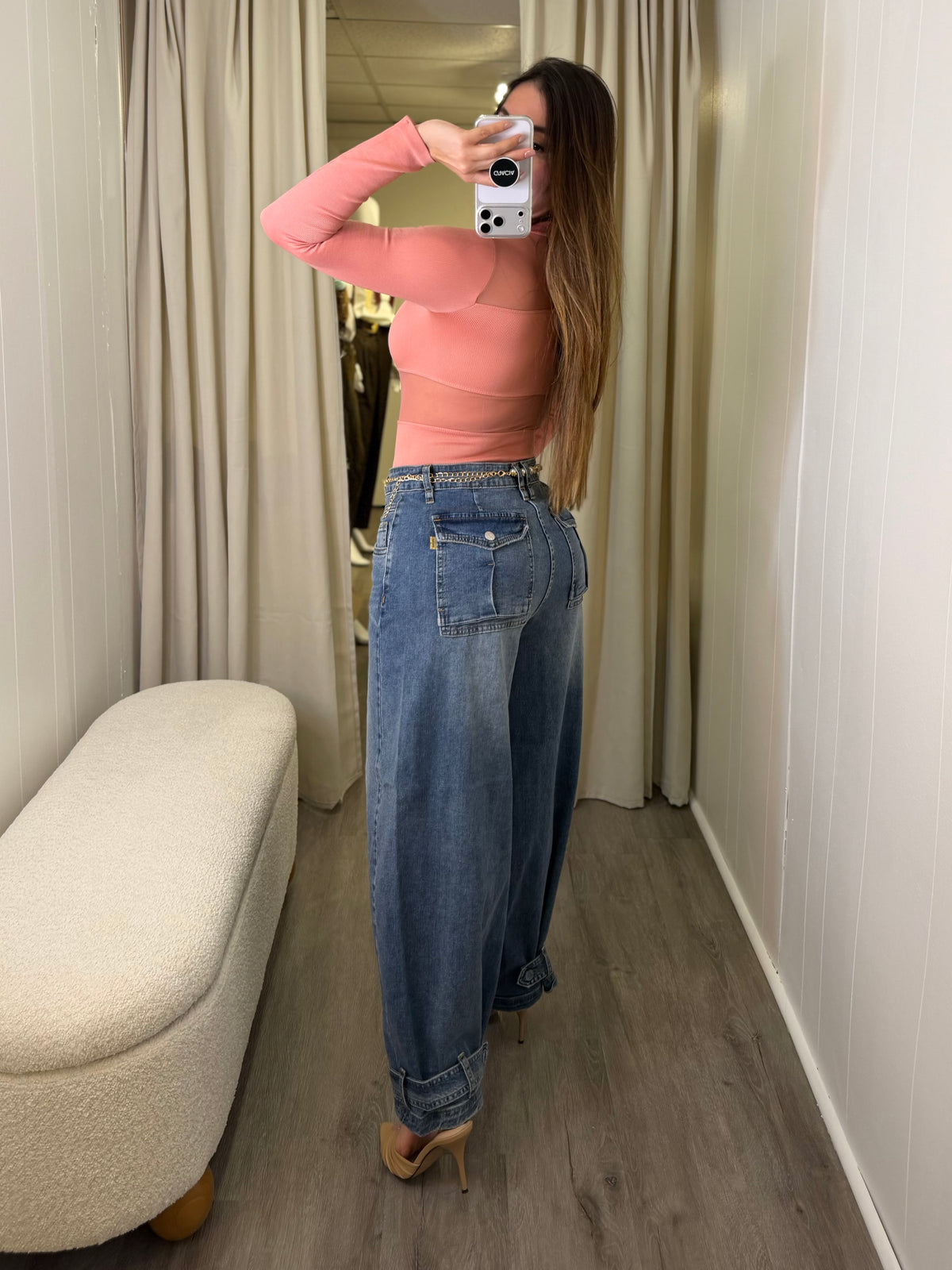 Slouchy Buckle Blue Denim Pants