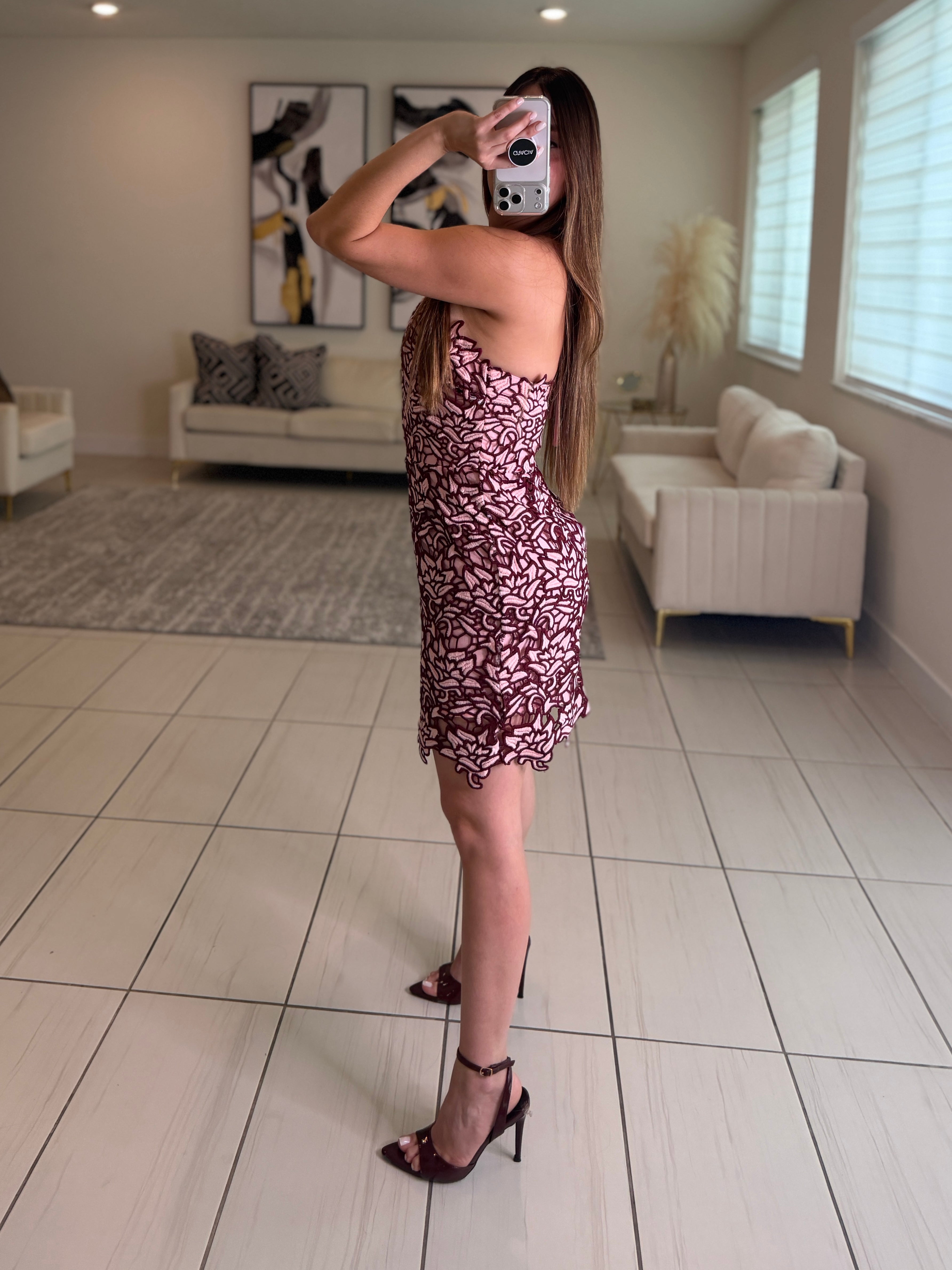 Whispered Romance Crochet Pink Dress