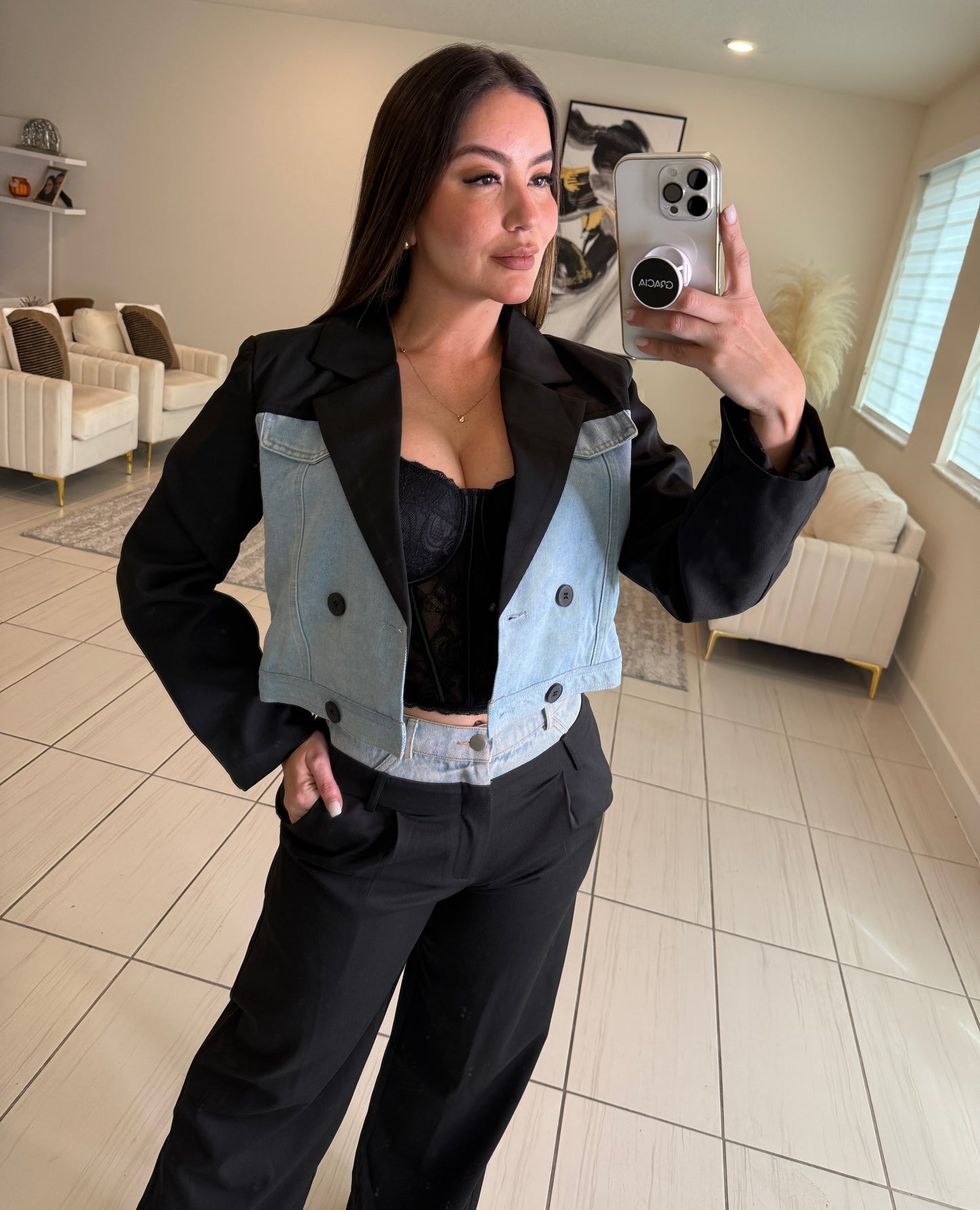 Iconic Contrast Black and Denim Jacket