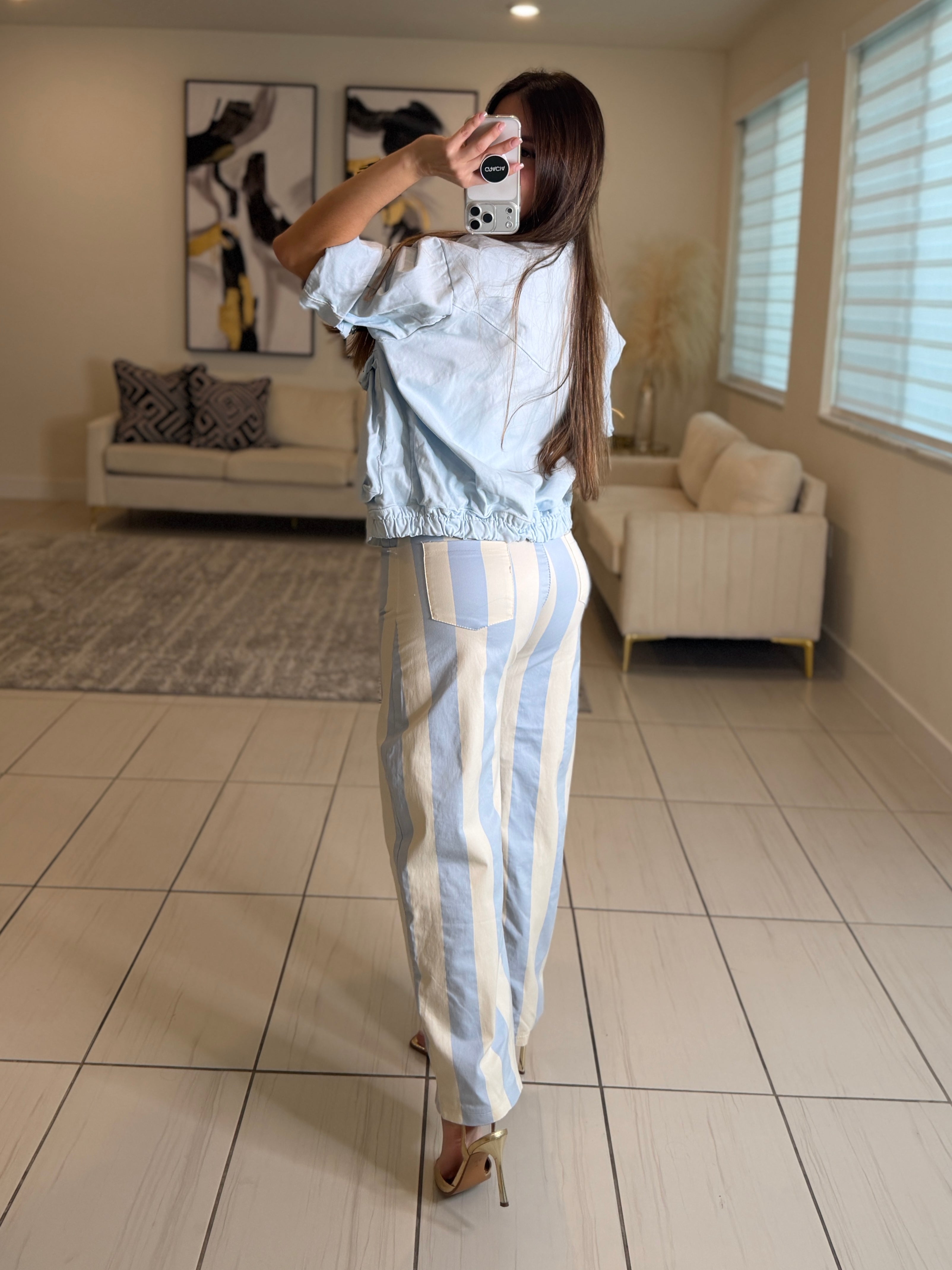 Gravity Stripes Blue Barrel Pants