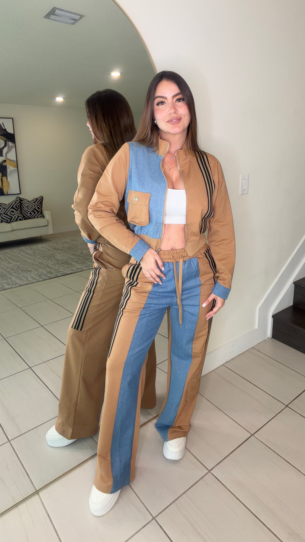 Divine Mocha and Denim Contrast Pant Set