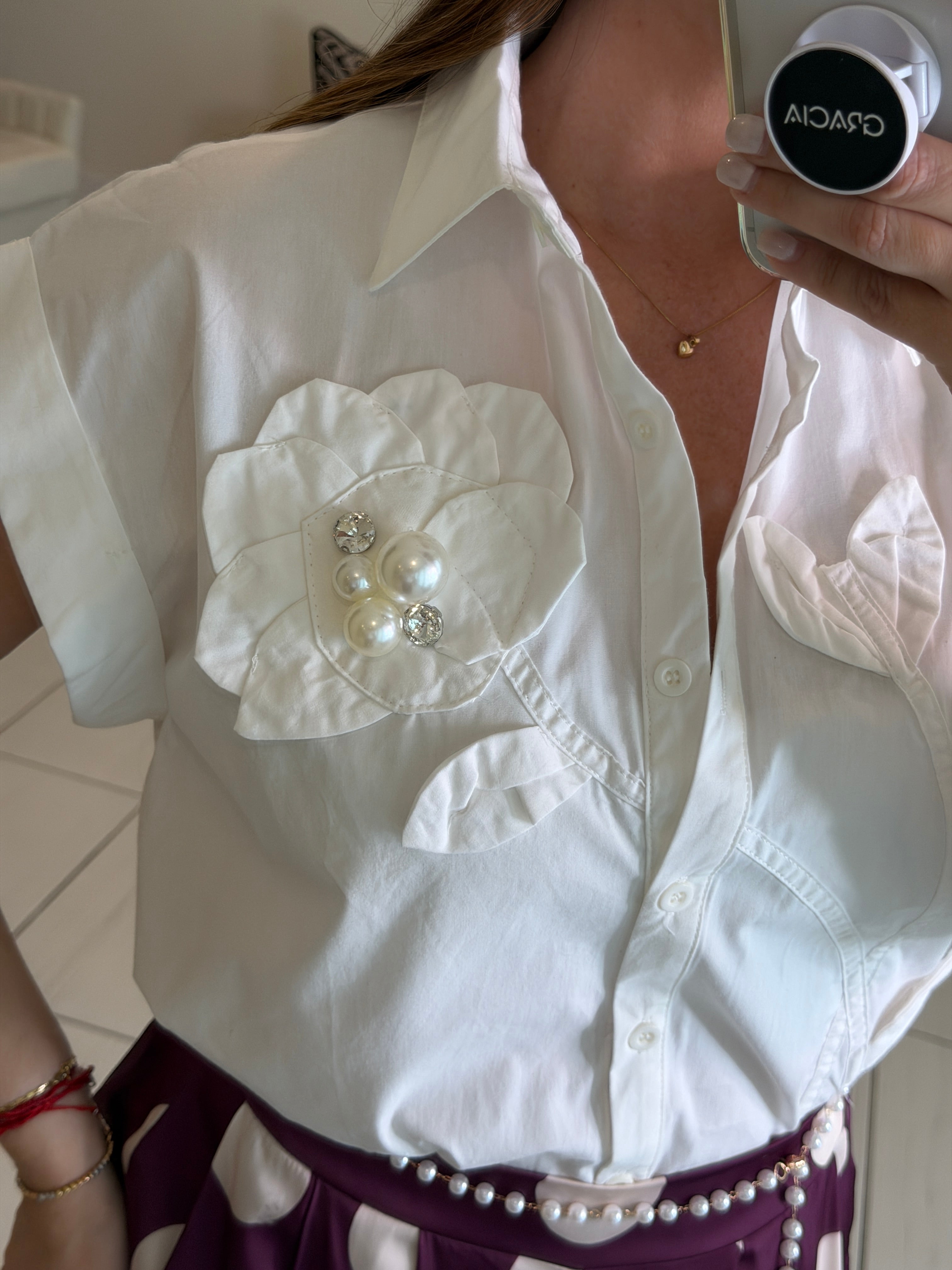 Flowers and Pearls White Shirt