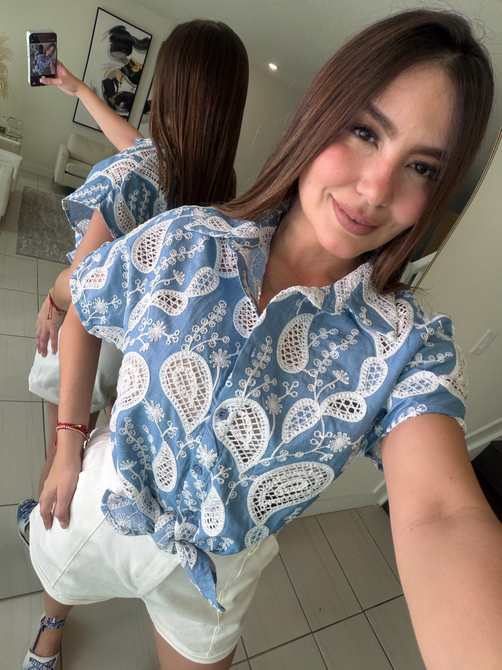 Regal Charm Eyelet Denim Top