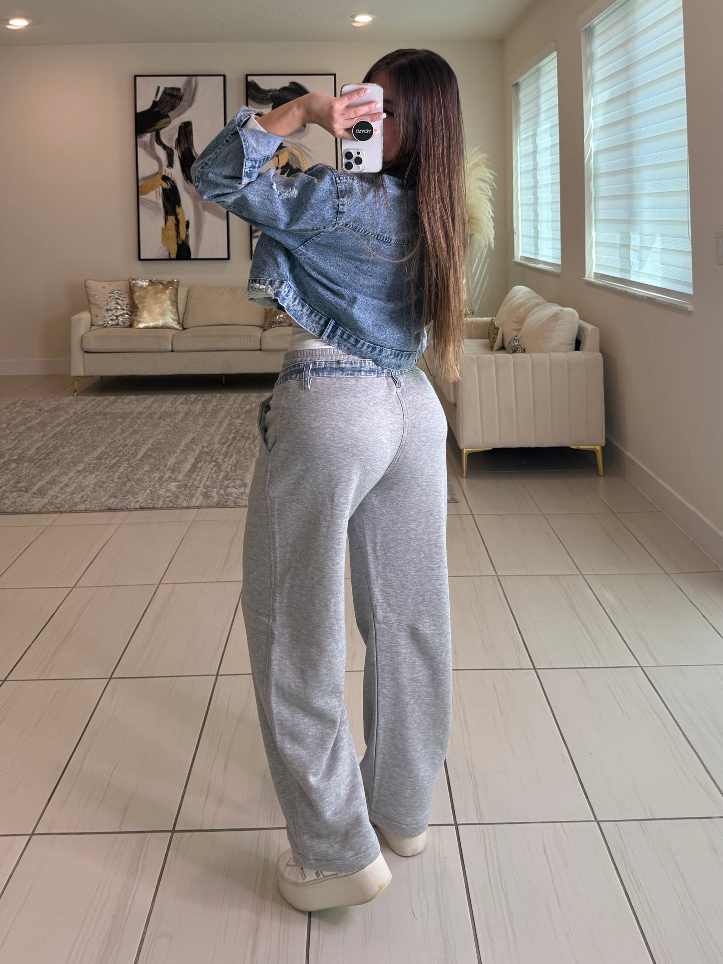 Comfy Contrast Grey and  Denim Pants