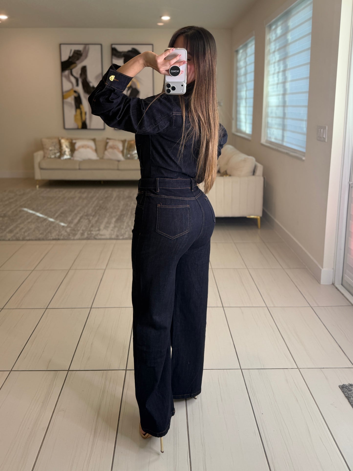 Luxe Gold Button Denim Pant Set