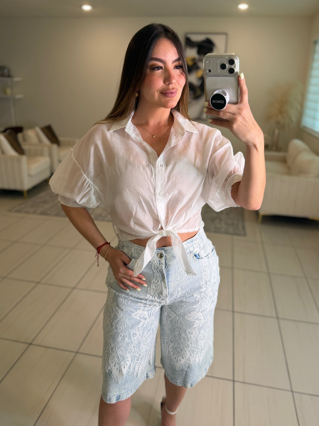 Power Muse Denim Lace Shorts Set
