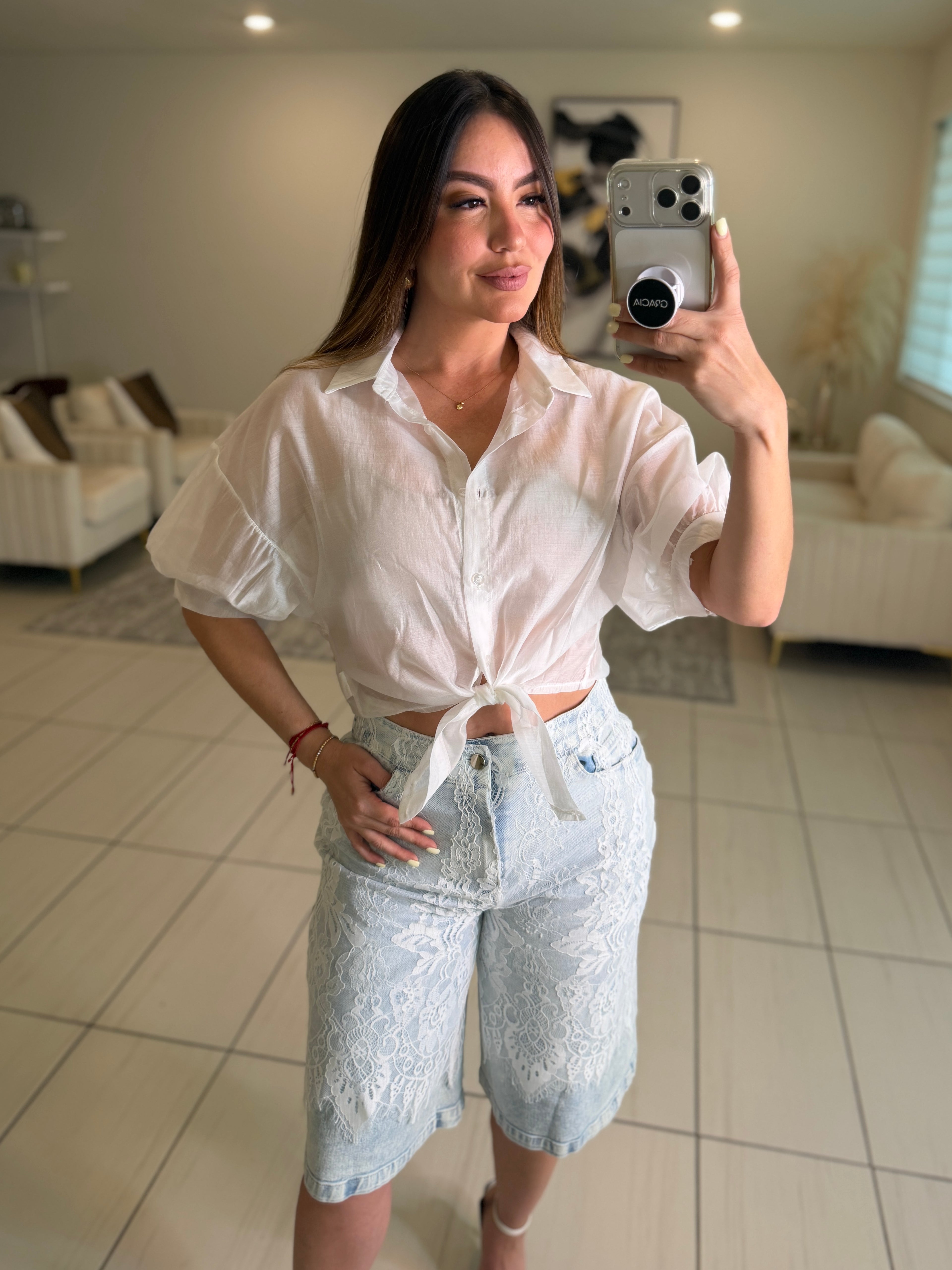 Power Muse Denim Lace Shorts Set