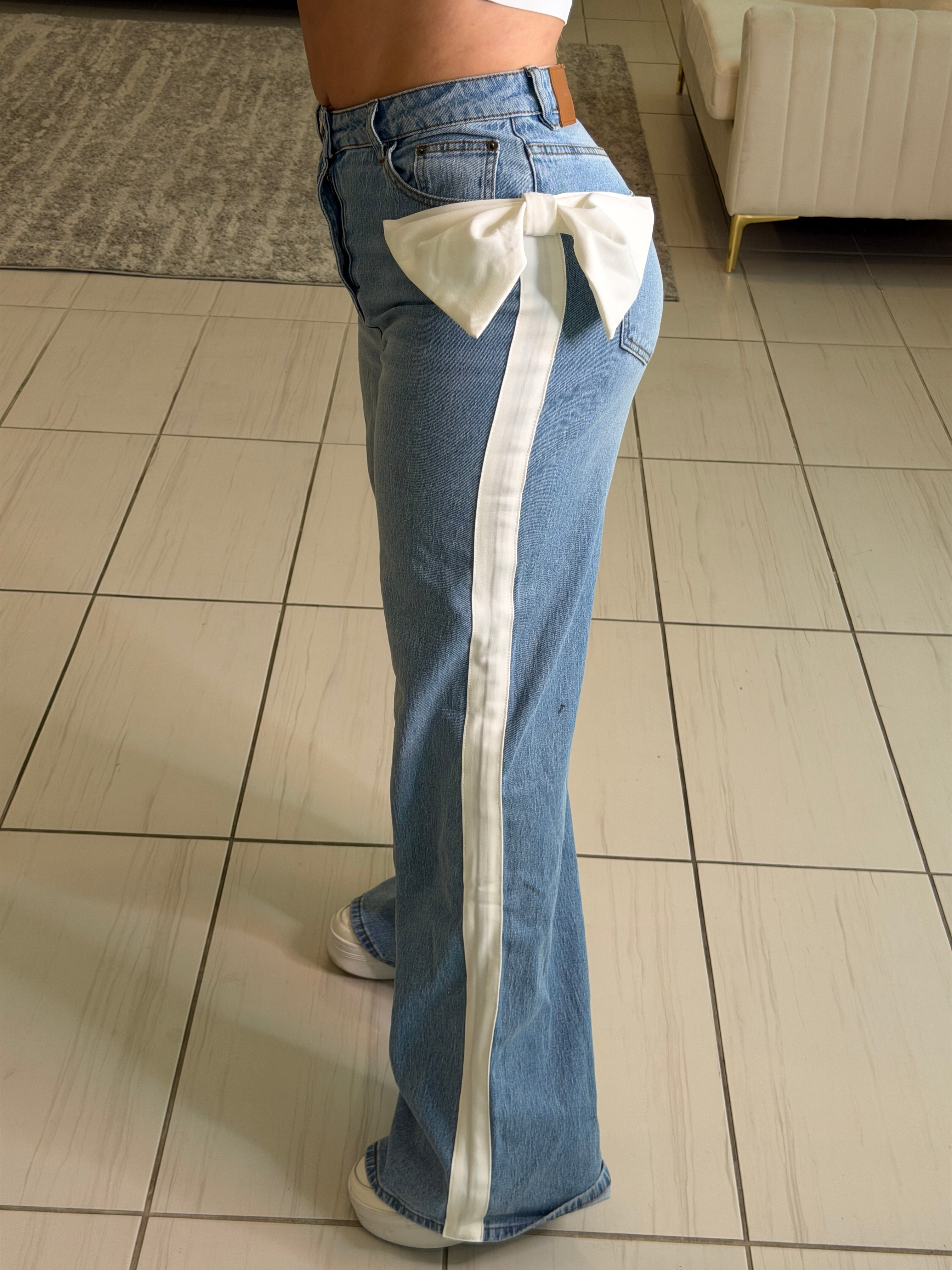 Opulent Bow Blue Denim Pants