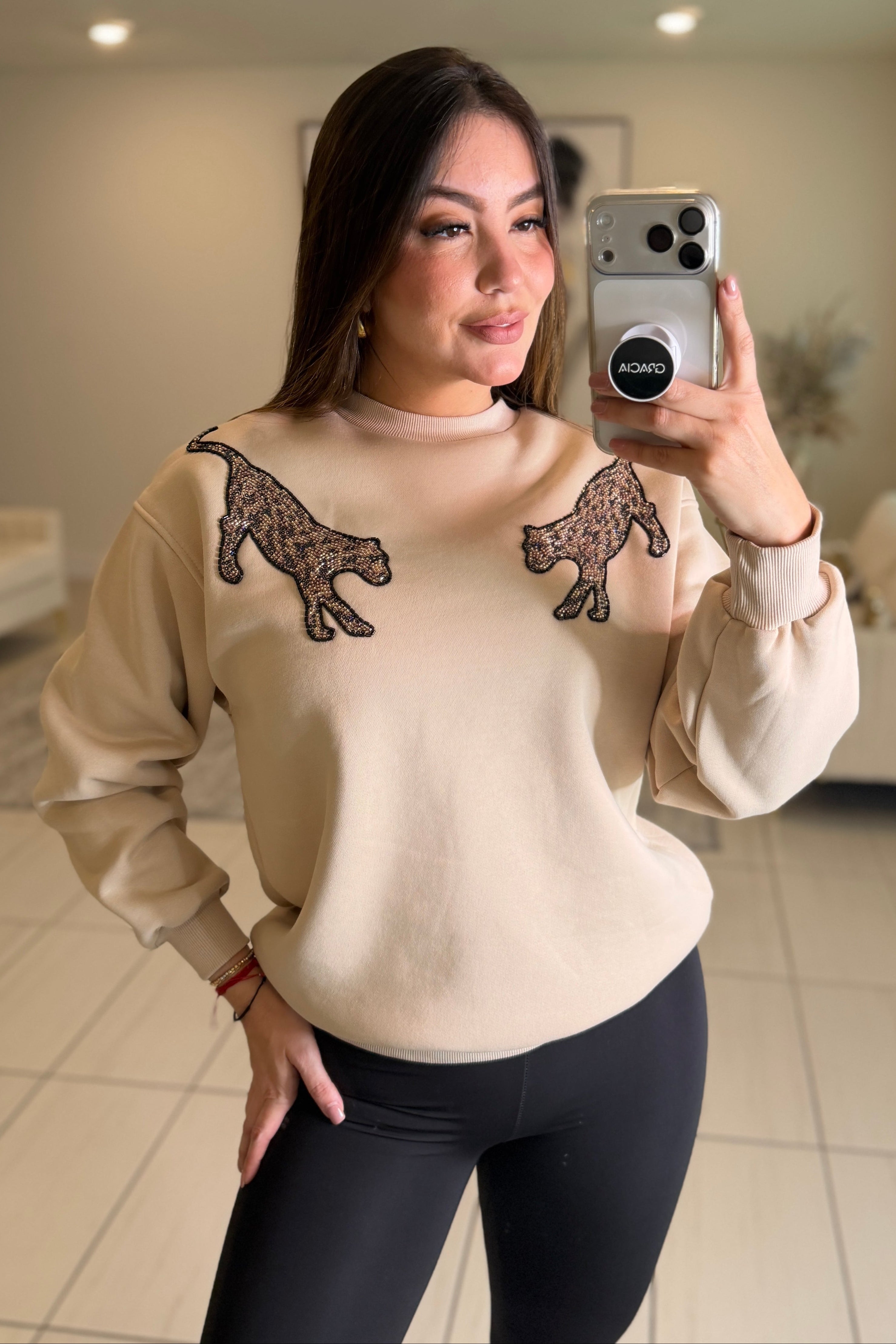 Roar Tiger Fashion Beige Sweater