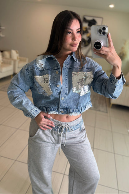 Radiance Silver Sequin Denim Jacket