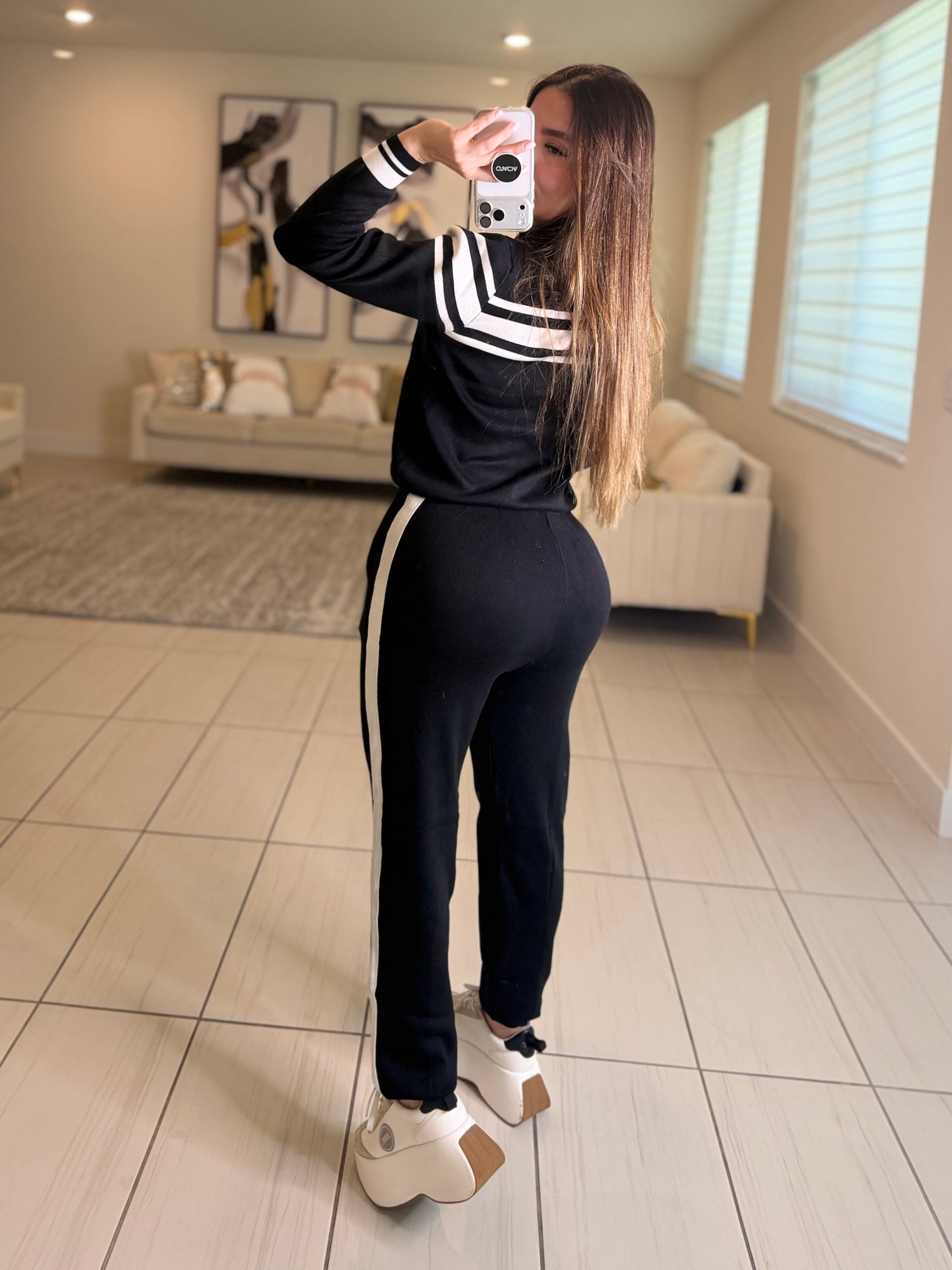 Iconic Black and White Knit Pant Set