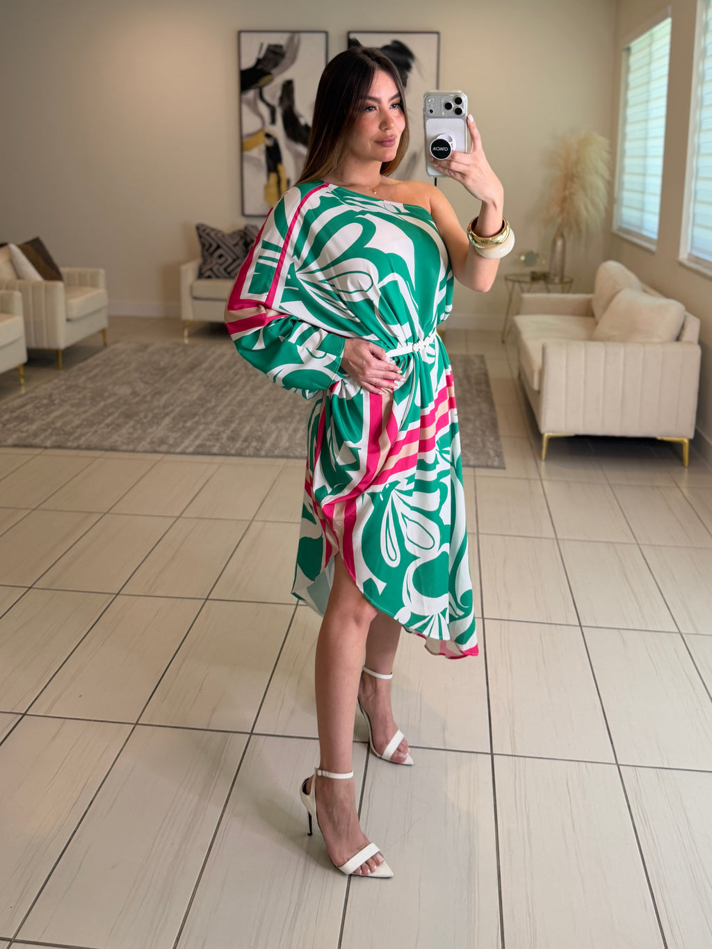 Whispered Romance Floral Green Dress