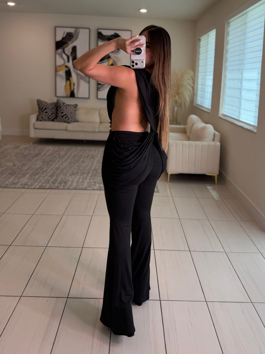 Crowned Desire Ruched Black Jumpsuit