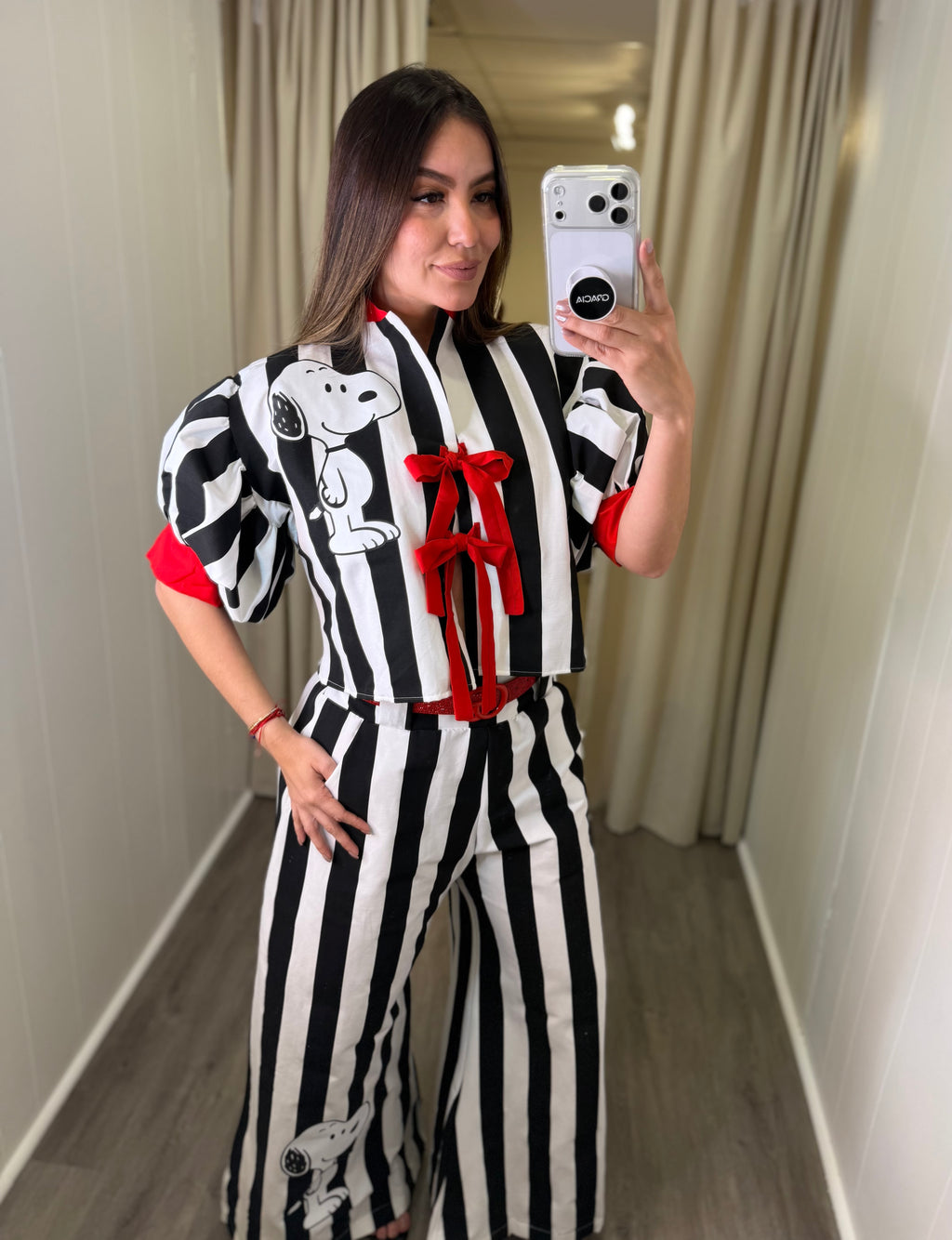Chic Bow Stripe Pant Set