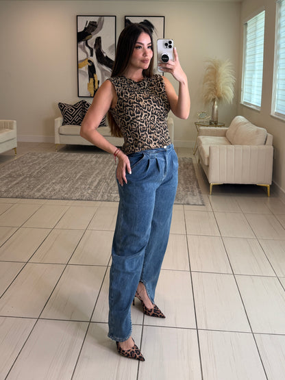 Fierce Streak Leopard Denim Top