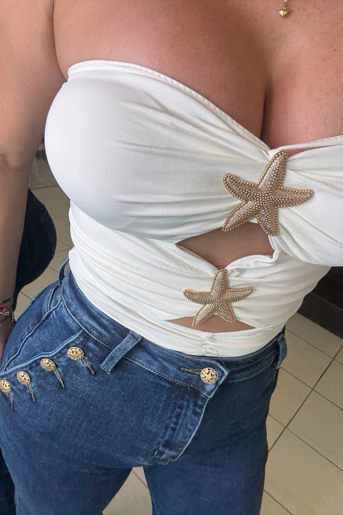 Gold Star White Bodysuit