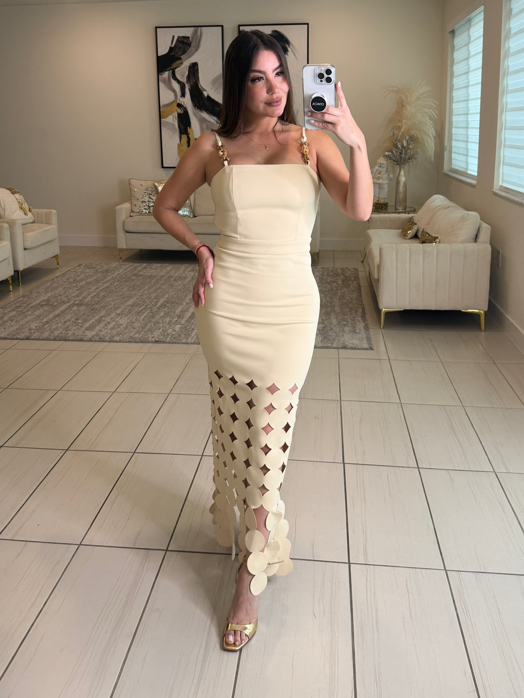 Chained Desire Beige Maxi Dress