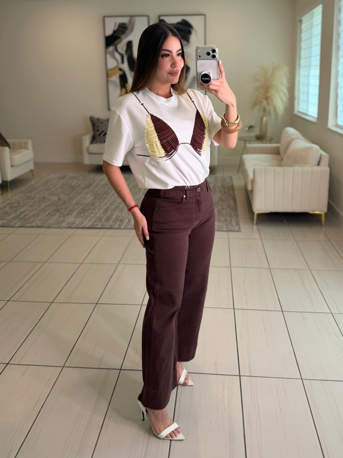 Cocoa Brown Denim Crop Pants