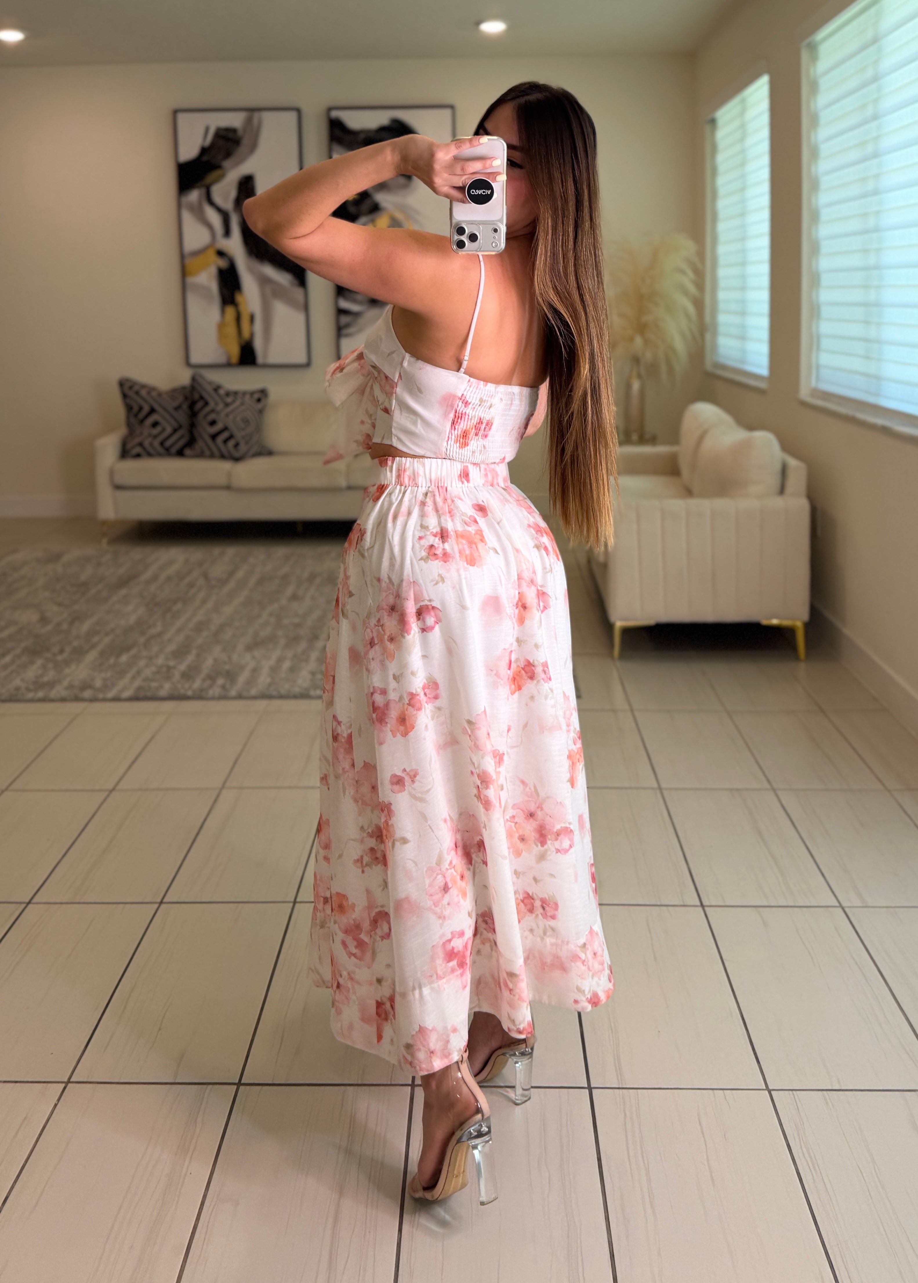 Delicate Essence Floral White Skirt Set