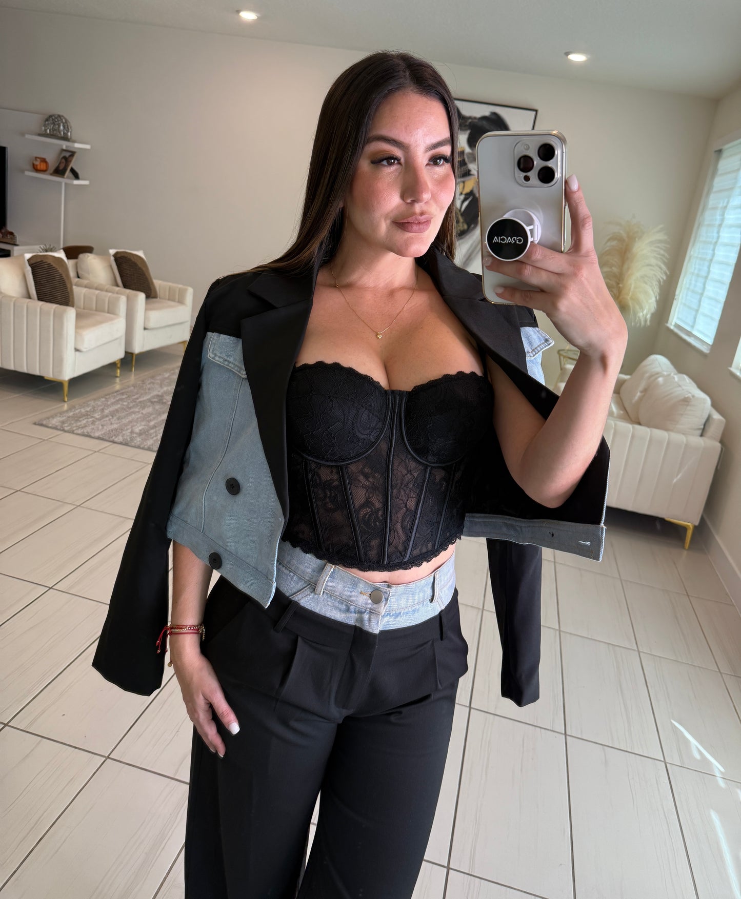 Iconic Contrast Black and Denim Jacket