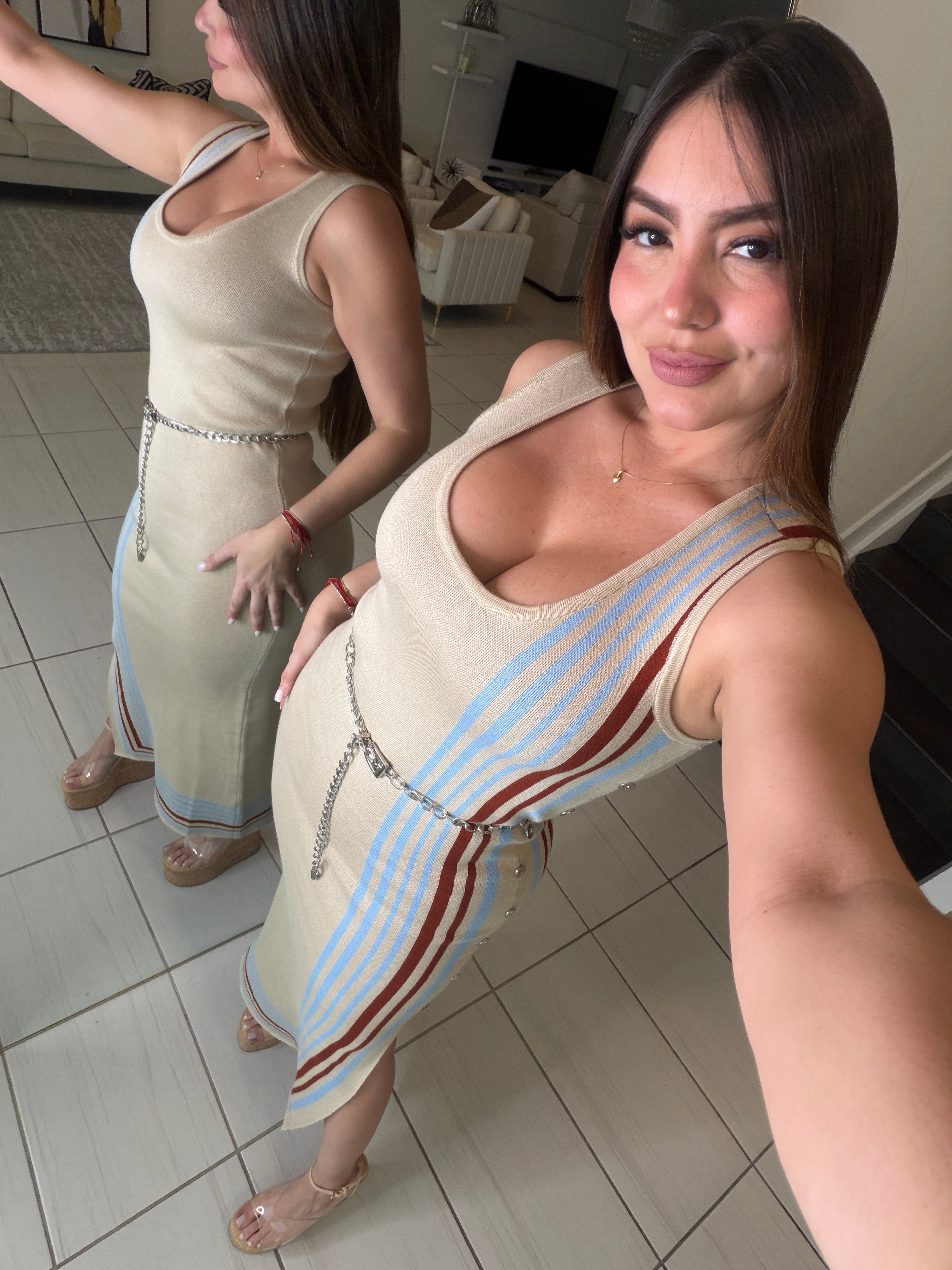 Modern Heiress Knit Beige Dress