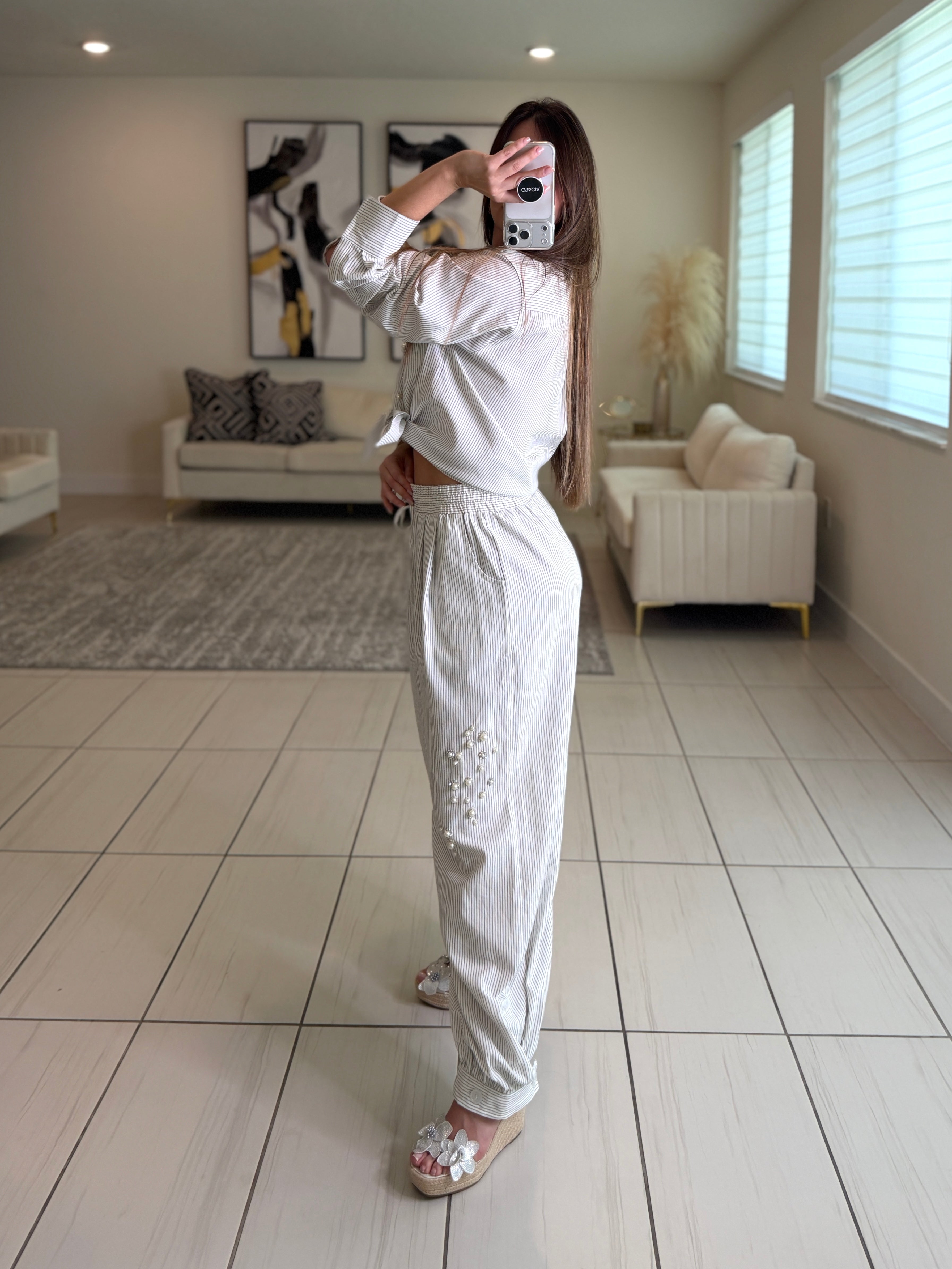 Opulent Stripes White Balloon Pant Set