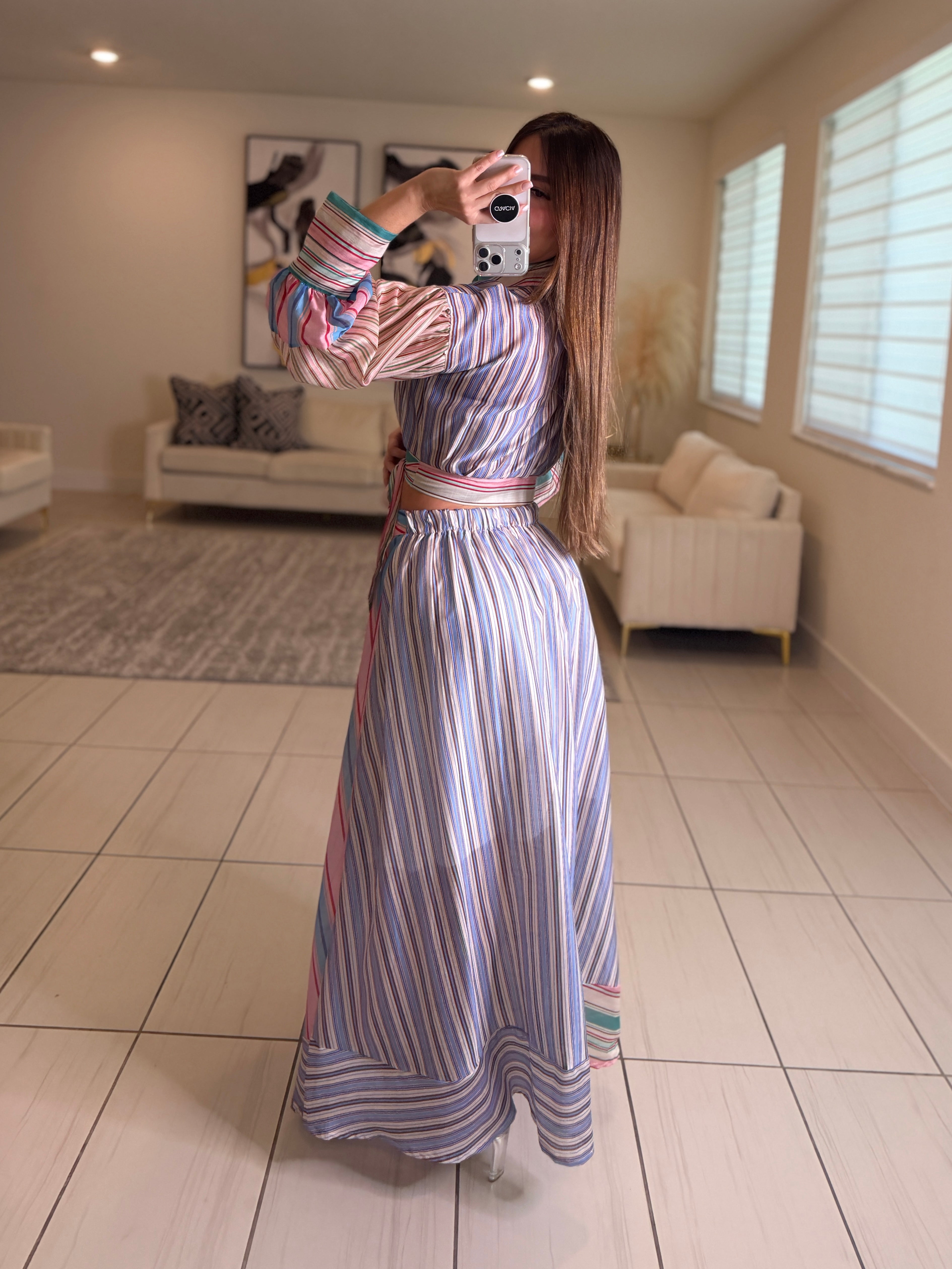 Rebellion Striped Colorful Skirt Set