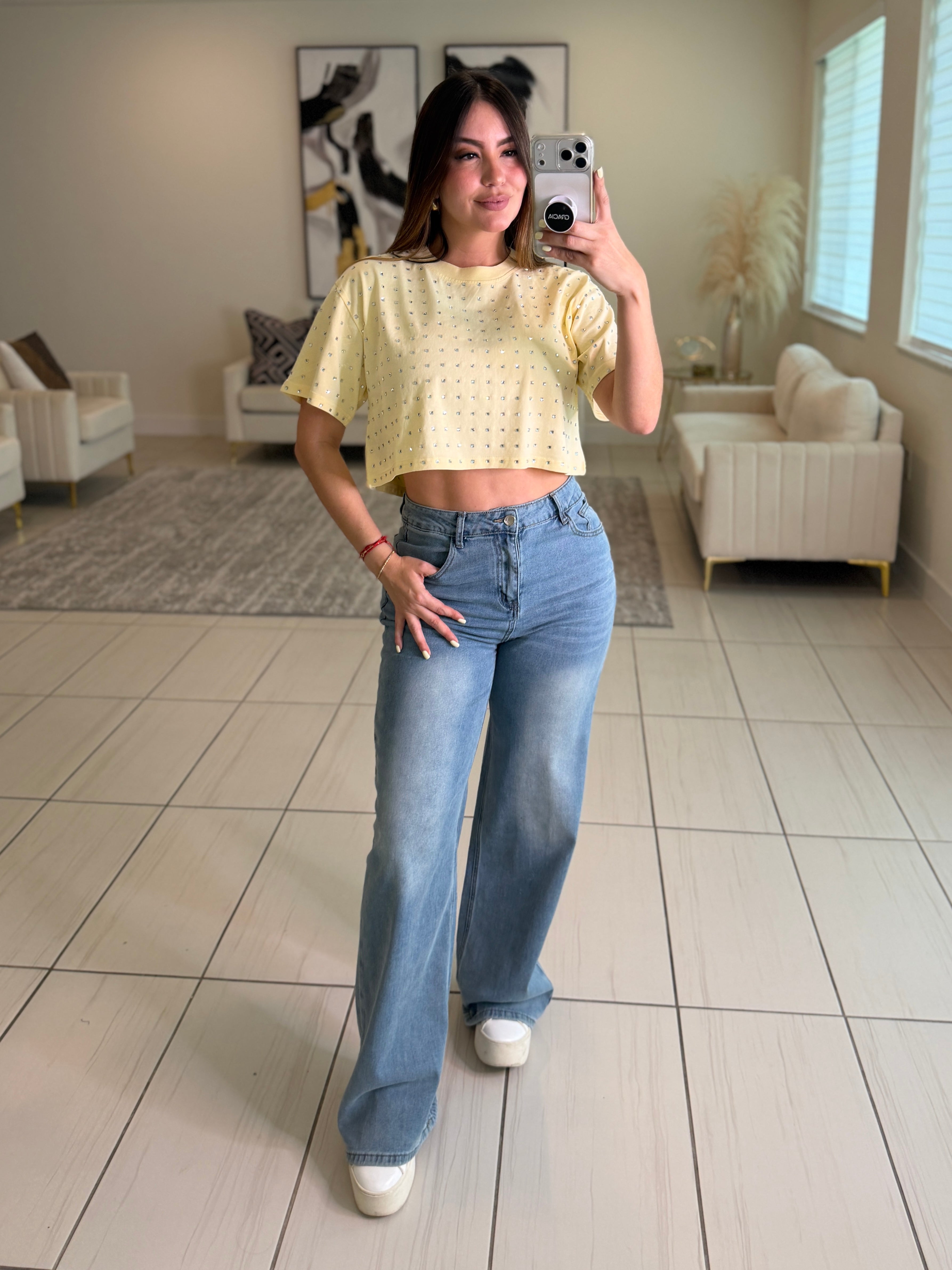 Glow Up Rhinestones Yellow Top