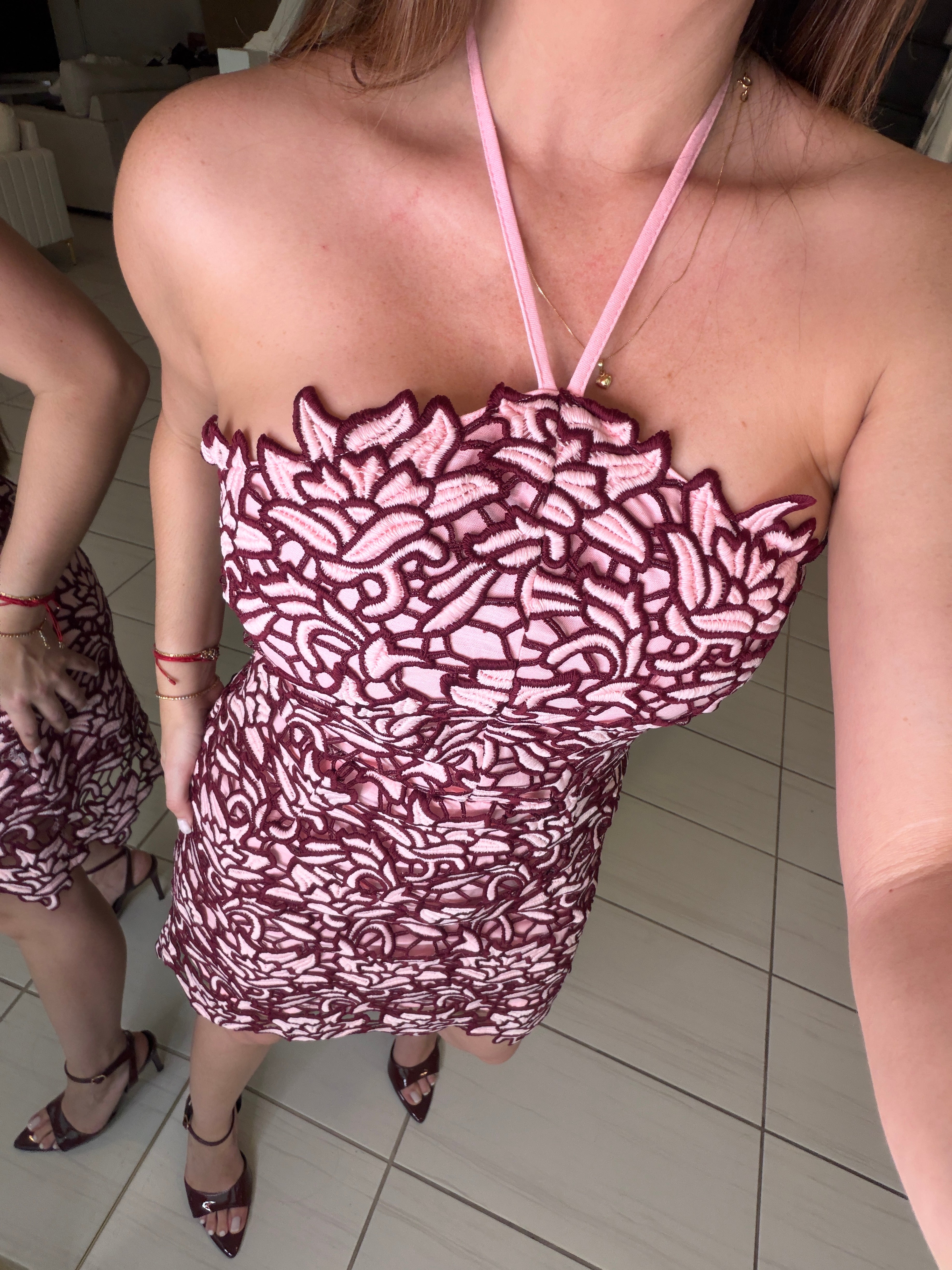 Whispered Romance Crochet Pink Dress